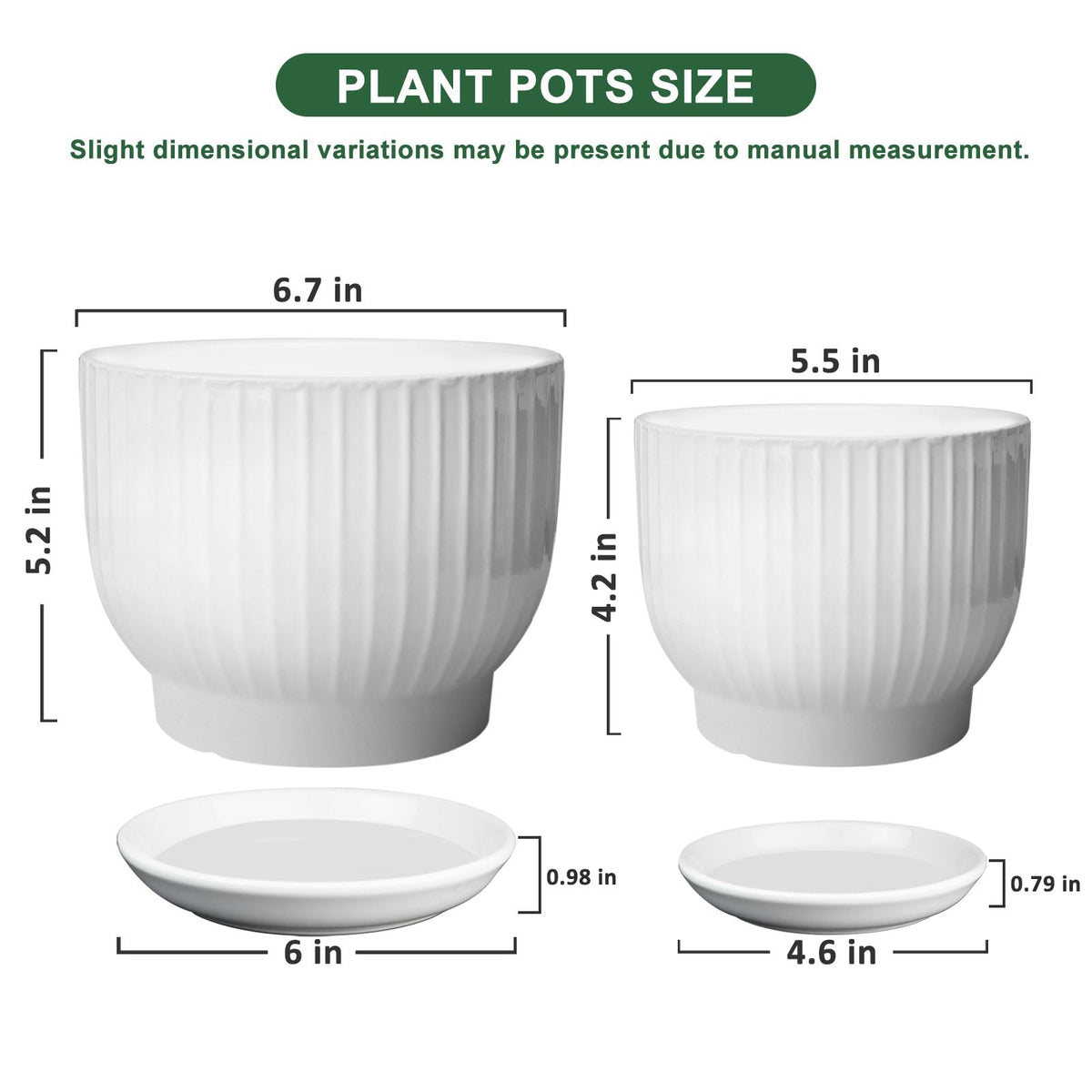 YUFDA Ceramic Plant Pots,6.7 + 5.5 Inch,Ceramic Flower Pots,Planters with Drainage Hole and Saucer,Planters for Indoor Plants(Pure White)