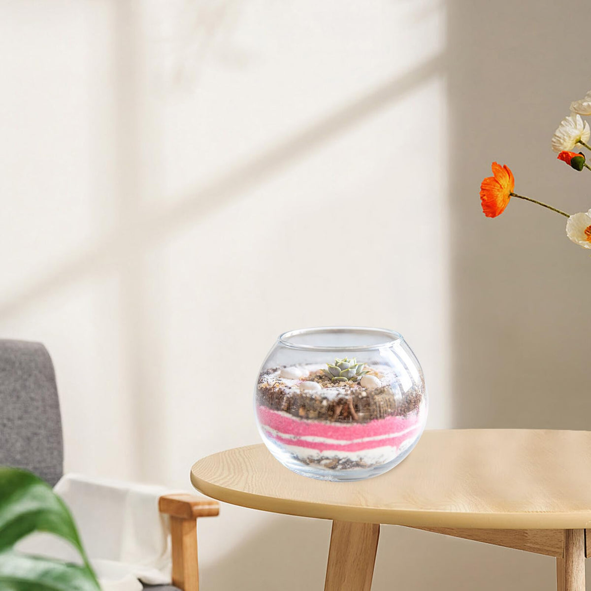 PRETYZOOM Glass Flower Vase and Fish Bowl 15cm Round Hydroponic Planter for Home Decor, Wedding Centerpiece, Terrarium Container for Desktop Plants