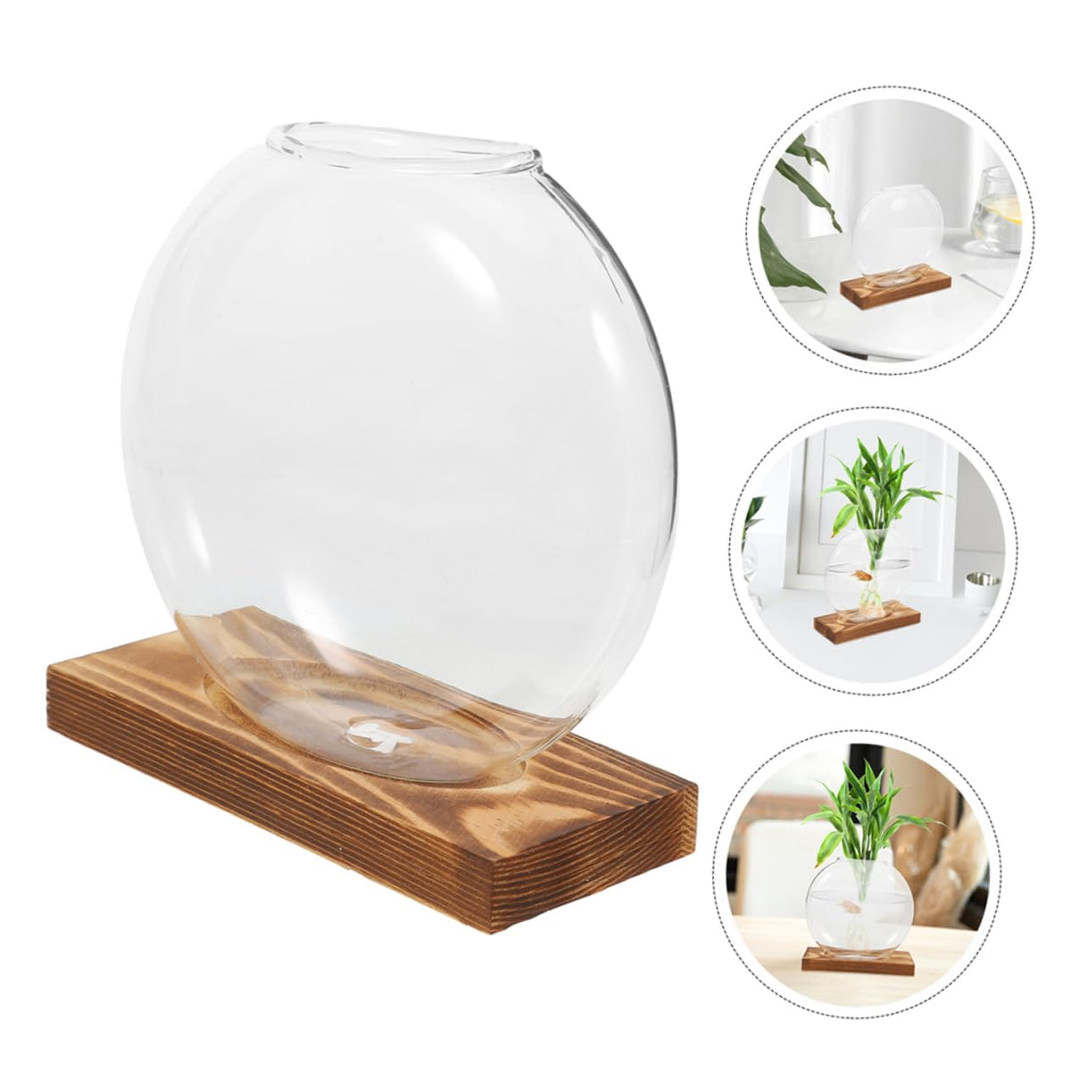 Cabilock 2pcs Plant Propagation Station: Hydroponic Glass Vase with Wooden Base Transparent Plant Terrarium - Hydroponic Vase for Home Office School Balcony