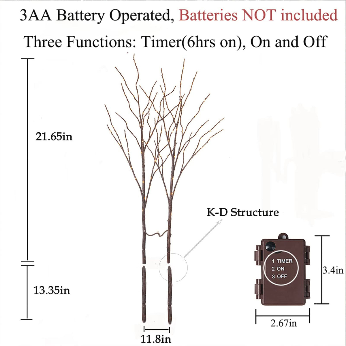 Birchlitland Lighted Brown Branches 32IN 100 LED with Timer Battery Operated, Artificial Tree Branch with Warm,Willow Branch Lights for Home Bedroom Fireplace Christmas Holiday Decoration