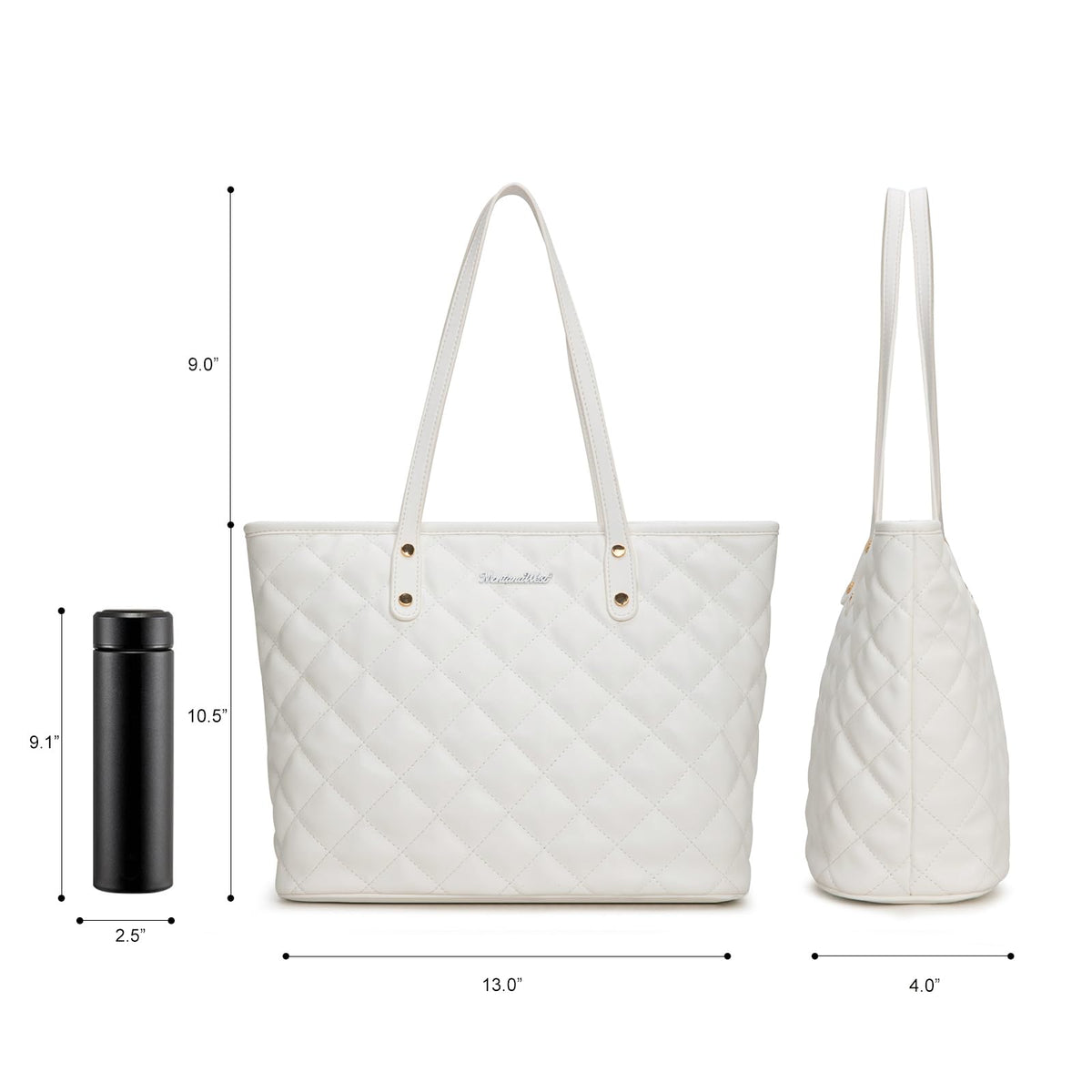 Montana West white purse quilted tote bag for women large tote purse for women shoulder bag womens handbags hobo purse with top zipper MWC-084BWT