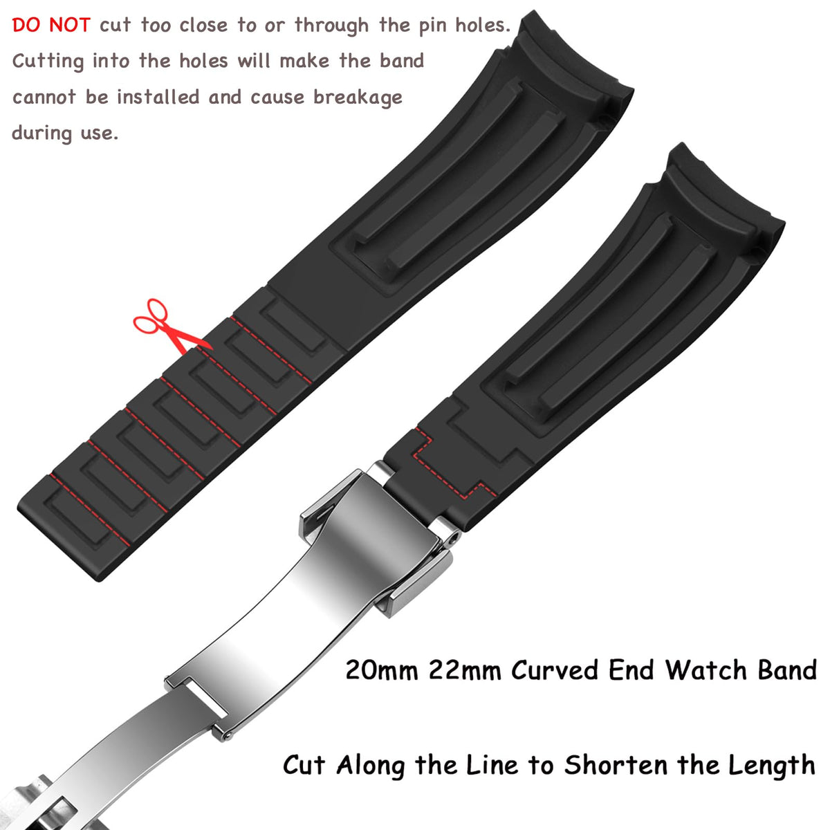 Juntan 21mm Curved End Rubber Watch Band, Tapered Silicone Curved Replacement Watch Strap for Men Women with Classic Diving Buckle Black
