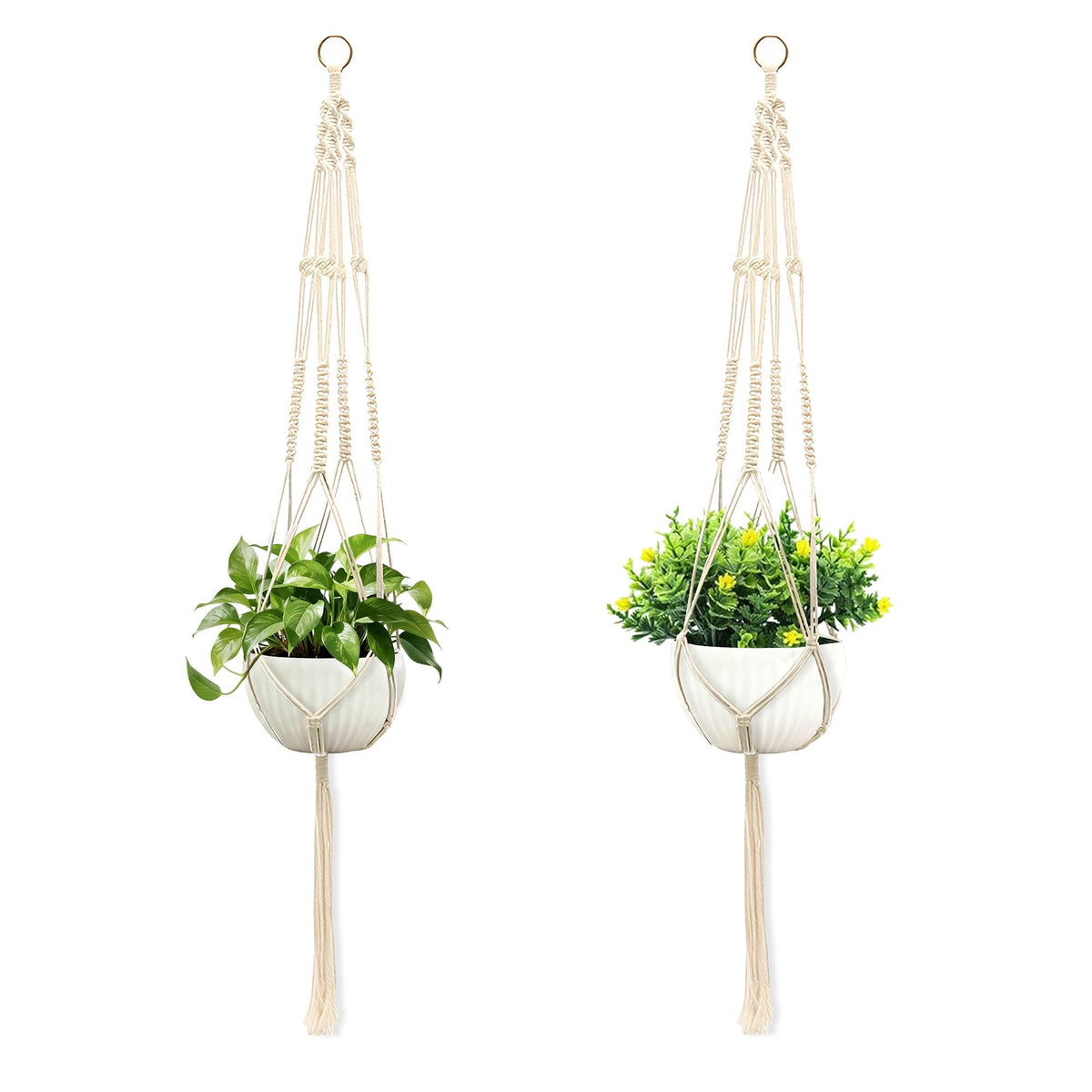 wocoxo Macrame Plant Hanger, Hanging Planter Basket with Decorative Tassels, Decorative Flower Pot Holder for Indoor Outdoor Boho Home Decor, Set of 2 (Metal Hanging Ring)