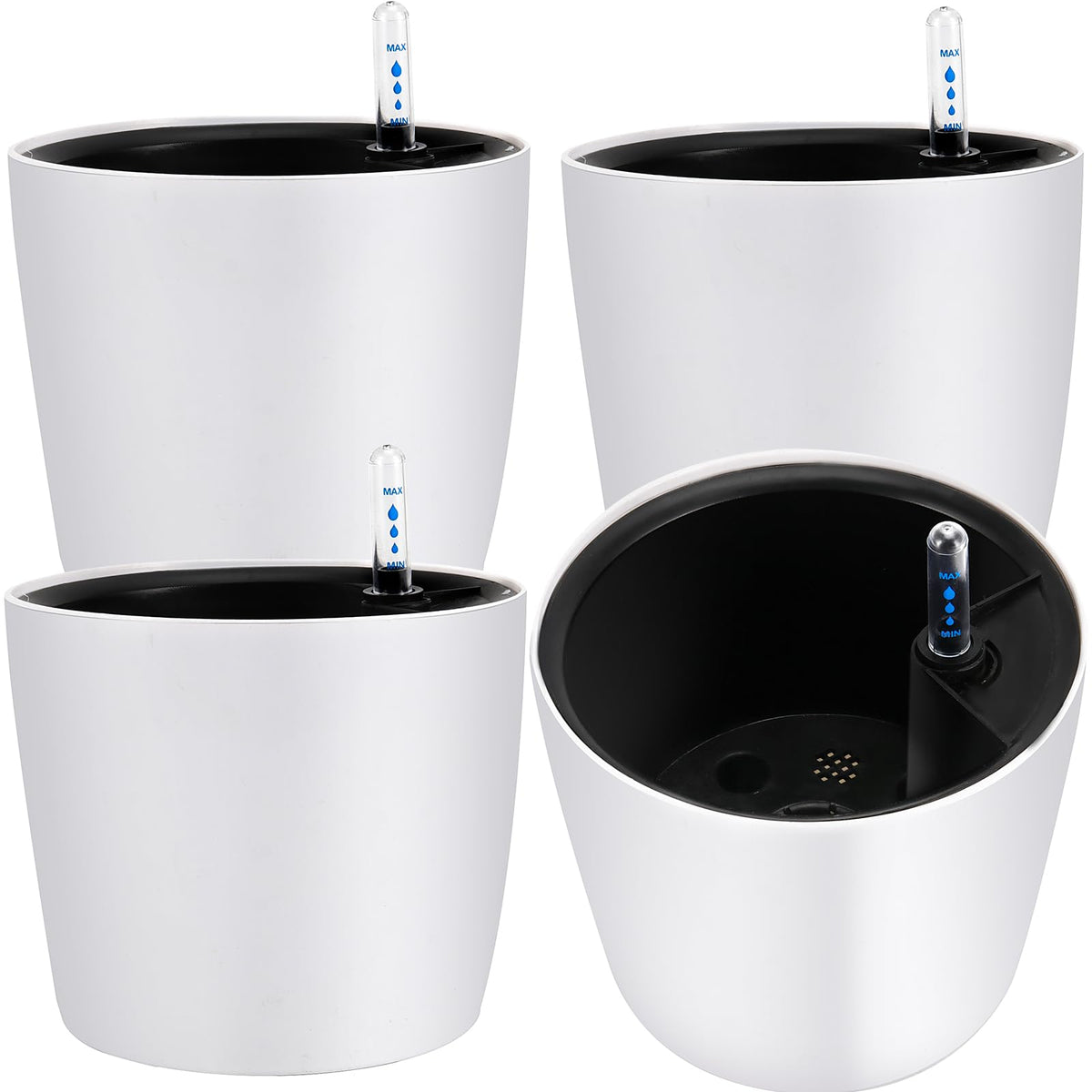 JOIKIT 4 Pack 7 Inches Self Watering Planter, White Plant Flower Pots with Water Level Indicator, Self Watering Pots for Indoor & Outdoor Succulents Plants Herb Garden