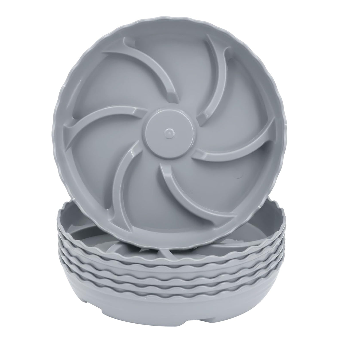 ittyfei 6 Pack 8 Inch Plant Trays for Pots, Raised Ridge Plant Saucers,6 10 12 14 Inch Durable Plastic Plant Pot Saucer,Gray Round Plant Water Catcher Tray for Indoors and Outdoors(Gray, 8‘’6pack)