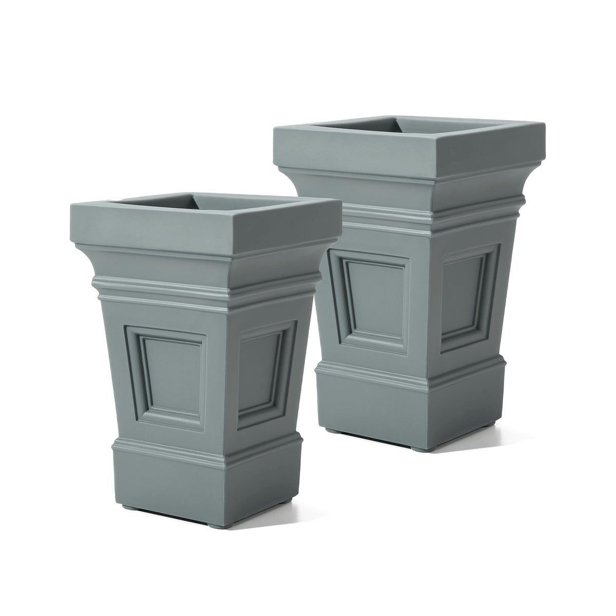 Step2 Atherton Square Planter, Large Planters for Outdoor Plants, Gardening and Flower Pot for Patio or Porch, Efficient Drainage, Durable Plastic, Sage Gray, 2-Pack