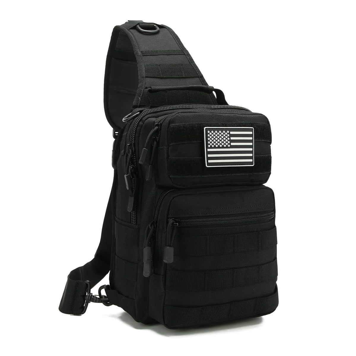 GAZJYUSP Tactical travel sling bag Molle Crossbody bag Small tactical concealed carry bag Over the shoulder bag Daypack Range Bag Shoulder pack Hunting chest Bag (Black)