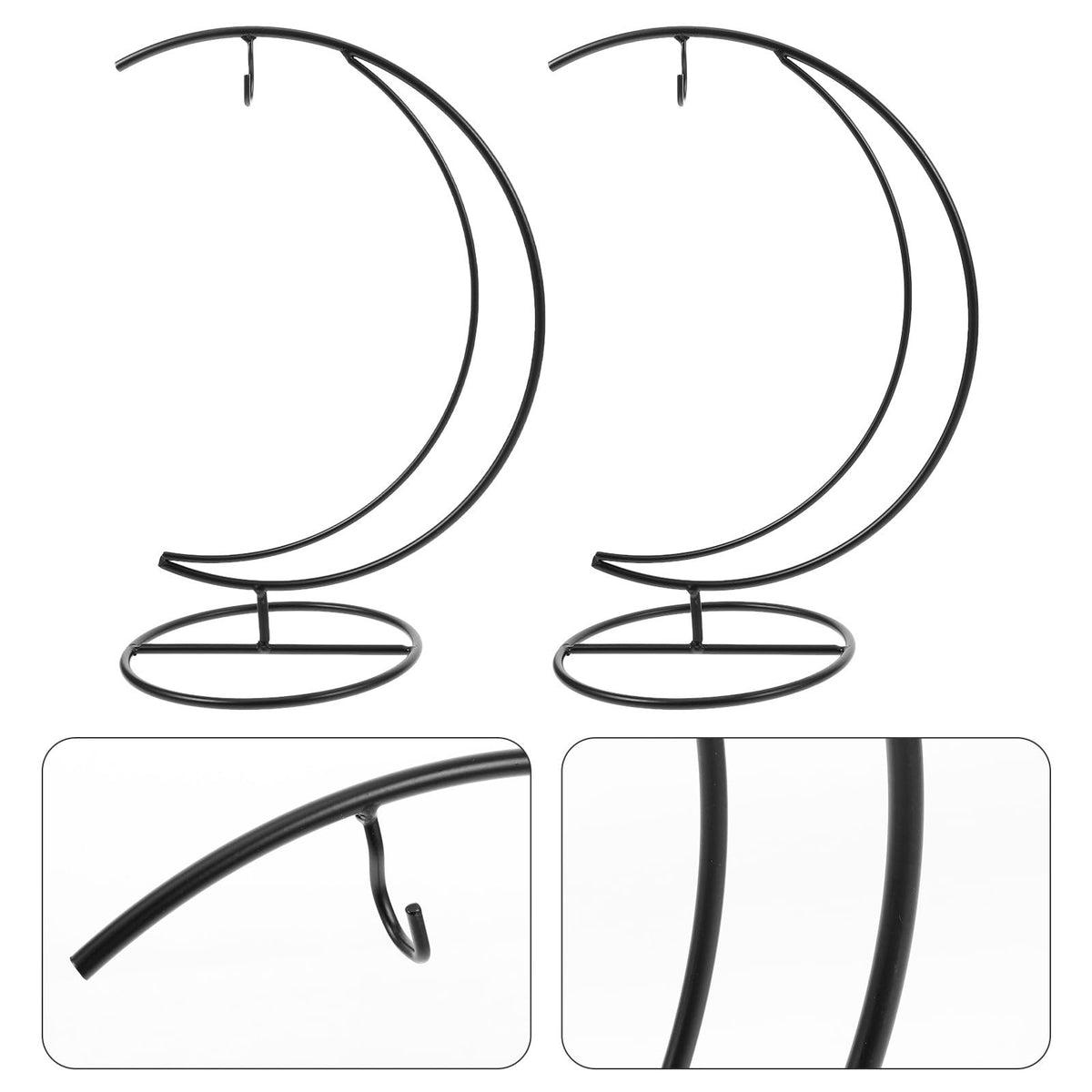 KALLORY 2pcs Moon-shaped Iron Hanging Hook Rack for Indoor Air Plant Holders and Terrarium Display Stands, Black Decorative Flower Pot Hangers for DIY Micro Landscape and Home Décor