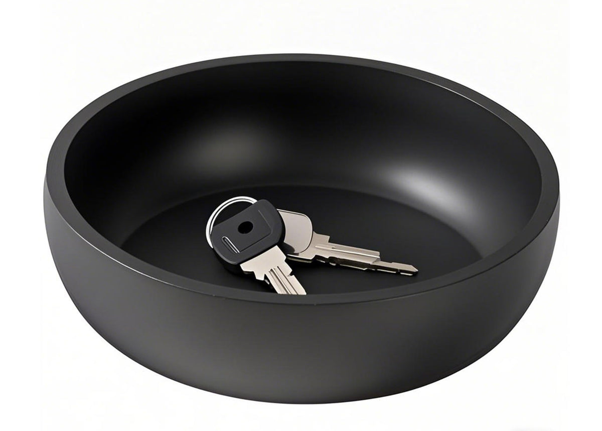 Aotea Crafts - 7.9" Concrete Large Key Bowl for Entryway Table Decor - Modern Industrial & Minimalist Decorative Key Holder Bowl for Keys- Charcoal Black- Smooth Texture - Sealed & Durable