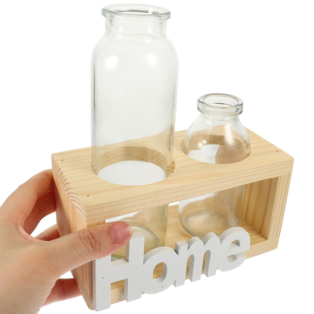 Abaodam Hydroponic Glass Vase with Wooden Rack, Nordic Style Plant Terrarium for Indoor Propagation and Home Décor, 2pcs Set Desktop Glass Planter for Hydroponic Plants