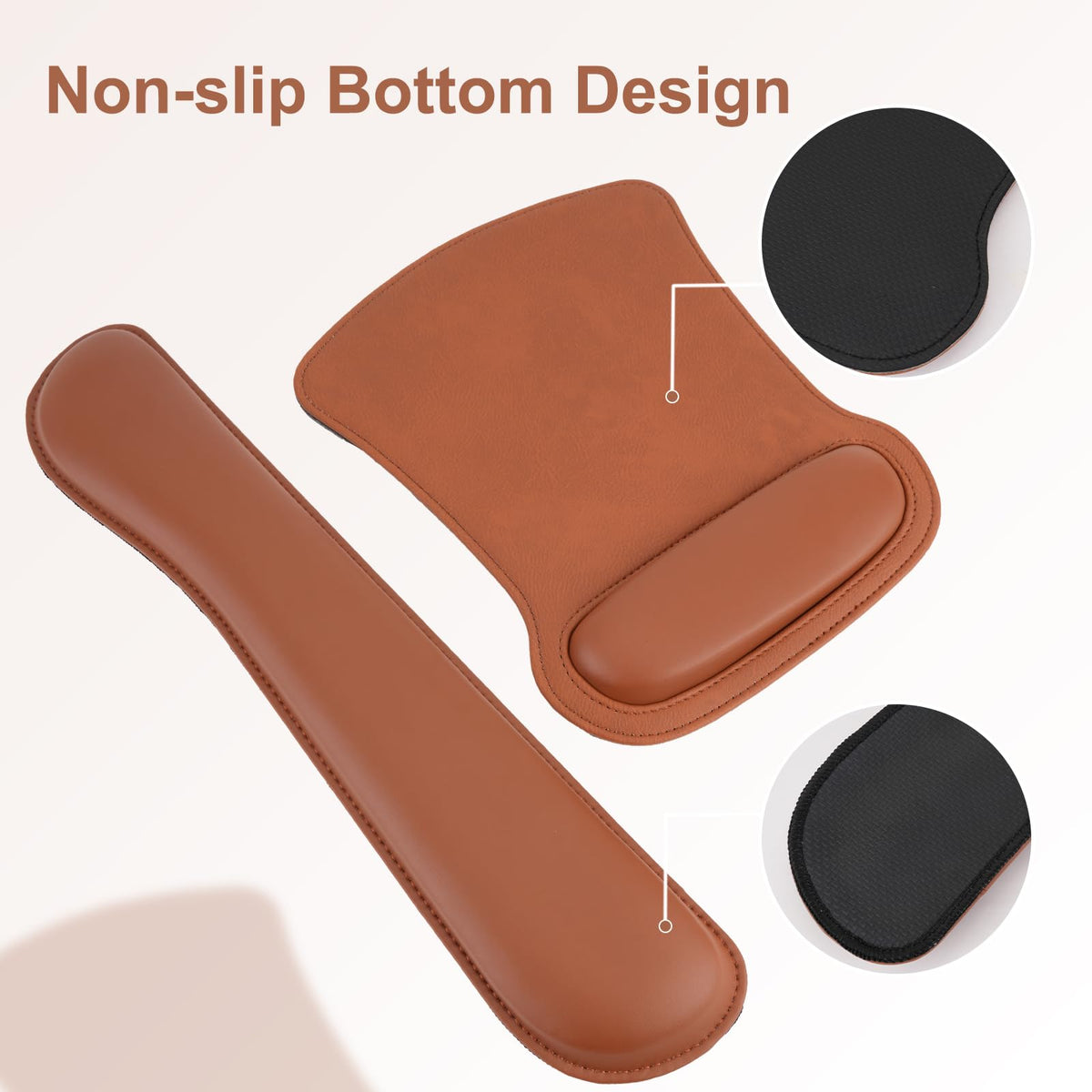 MOSISO Keyboard Mouse Pad Set, PU Leather Large Gaming Mousepad&Keyboard Wrist Rest&Mouse Wrist Rest&Coaster, Ergonomic Non-Slip Mousepad&Easy Typing Cushion with Memory Foam for Home Office, Brown