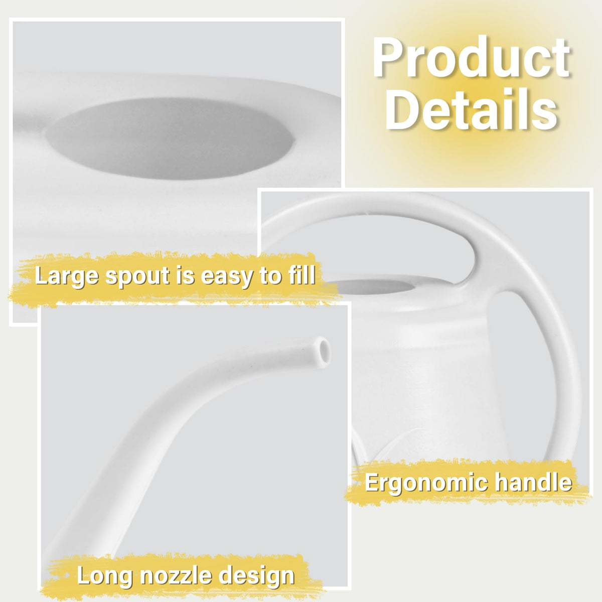 ZXJ Plant Watering Can - for Indoor and Outdoor Home Garden Plants - with Long Spout - White - 1/2 Gallon
