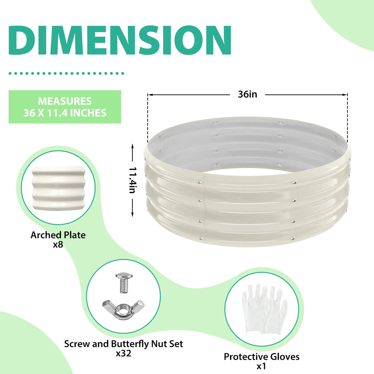 YSEJOMP 3FT Diameter Galvanized Garden Raised Bed/Plant Box/Fire Pit Ring - 0.8mm Thick,12 Inch Tall,Perfect for Planting a Variety of Flowers,Herbs,Vegetables (Cream White, 36 Dia X 12 inches)