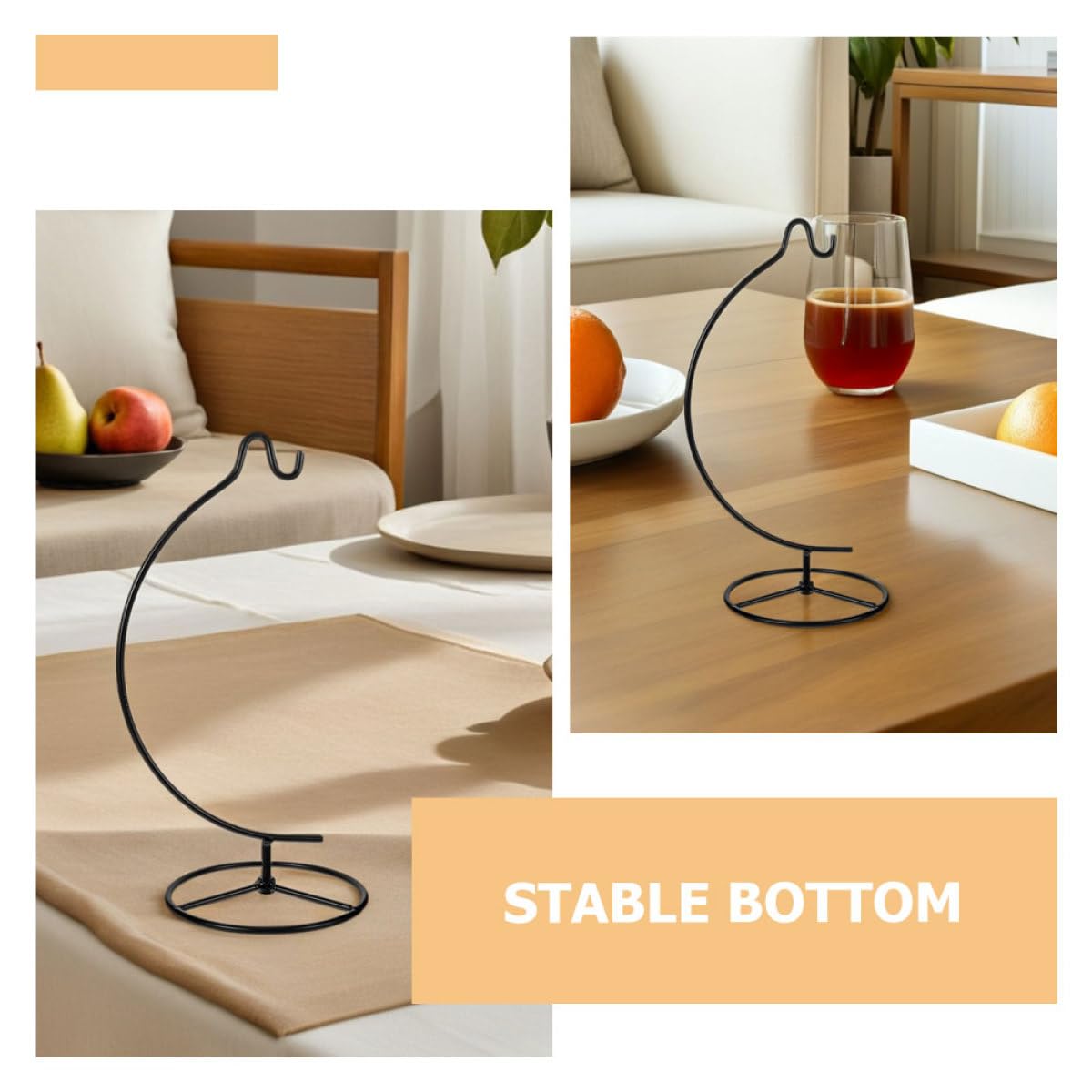 POPETPOP 2pcs Moon-shaped Hanging Ornament Display Holder Metal Iron Air Plant Terrarium Rack Wire Hook Stand for Indoor Home Décor