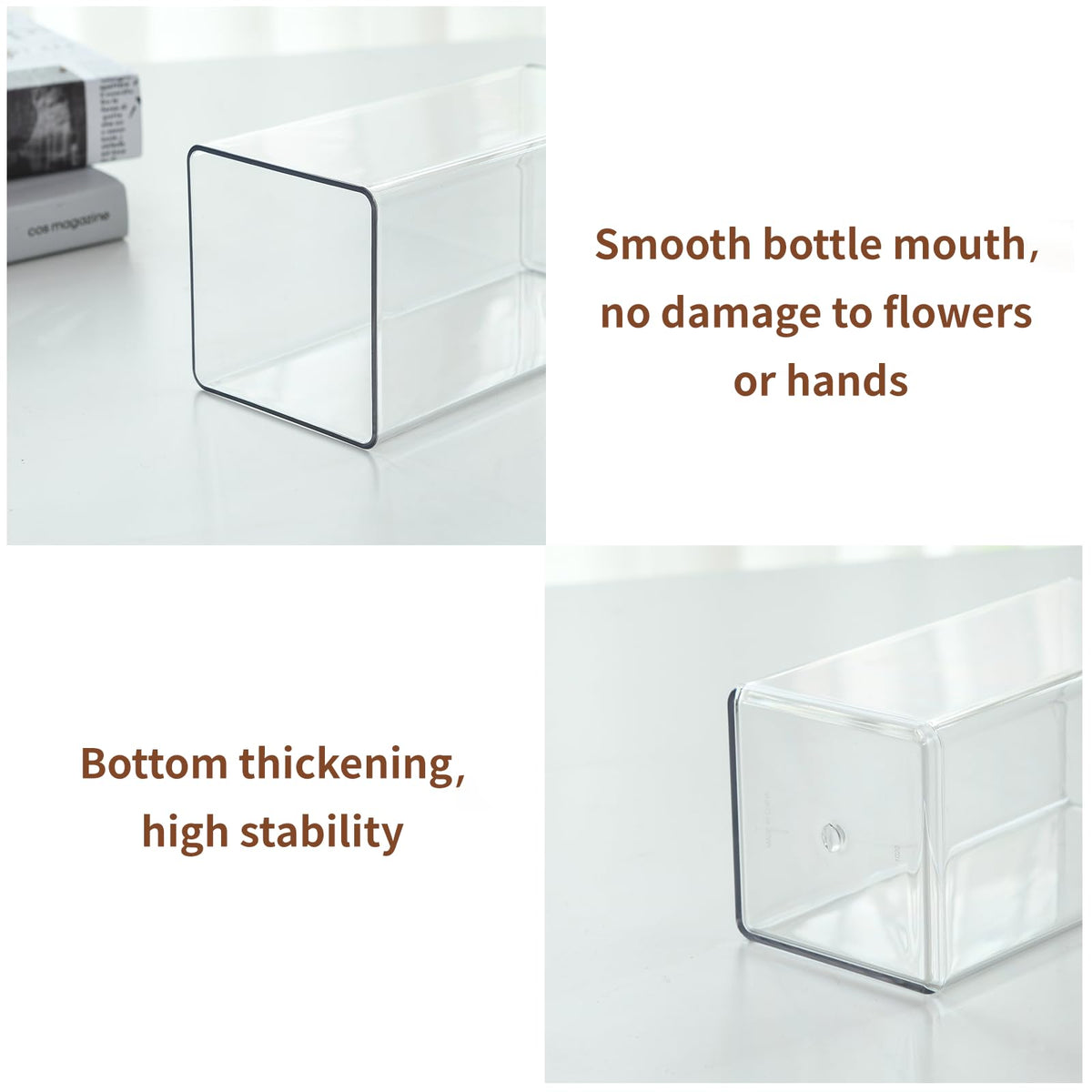 Guluto Acrylic Square Flower Vase, Non-breakable Vase, 4" x 4" x 8" Tall Clear Vases for Flower, Large Cube Floral Plant Container, Planter Terrarium for Wedding Party Event, Home Office Decor