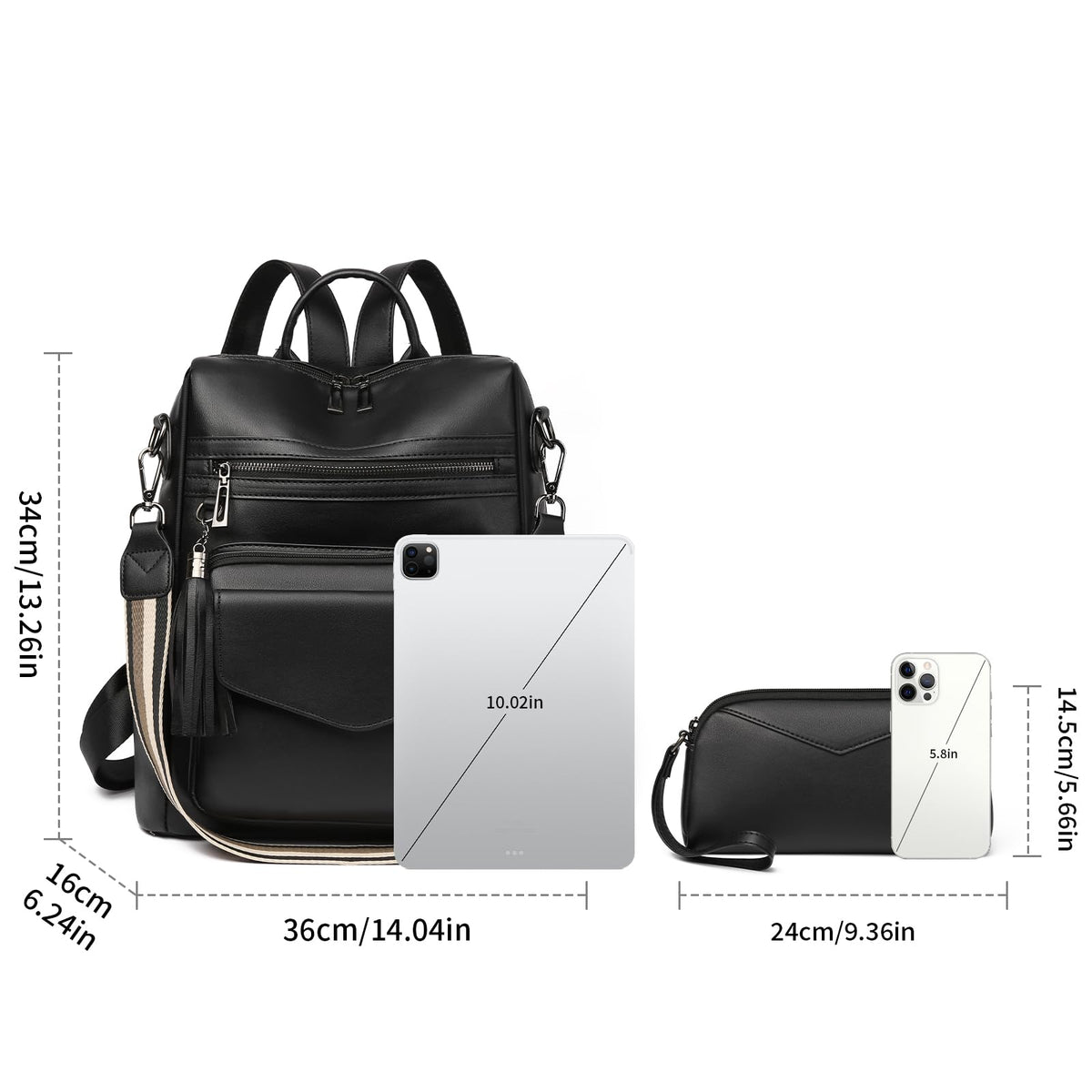 GAEKEAO Backpack Purse for Women Fashion Leather Designer Travel Backpack Purses Convertible Shoulder Bag with Wristlet (Shiny Black)