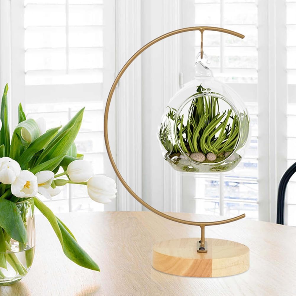 Aylbcz Gold Ornament Display Stand, 11" Large Iron Pothook Holder for Hanging Glass Globe Terrarium, Air Plants, Witch Ball & Sun Catchers, Elegant Metal Hanging Rack for Christmas & Wedding Decor
