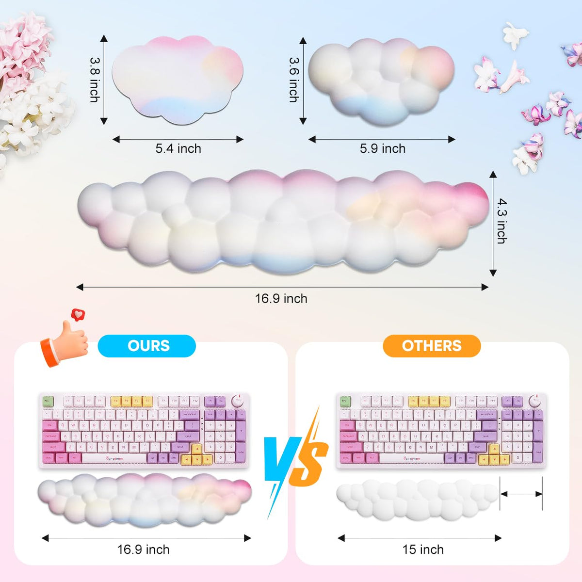 JIKIOU Upgrade Leather Cloud Keyboard Wrist Rest, Cloud Wrist Rest with Non-Slip PU Base, Comfortable Memory Foam Wrist Rest for Computer Laptop Mac Gaming Office and Pain Relief Christmas Wish Gift