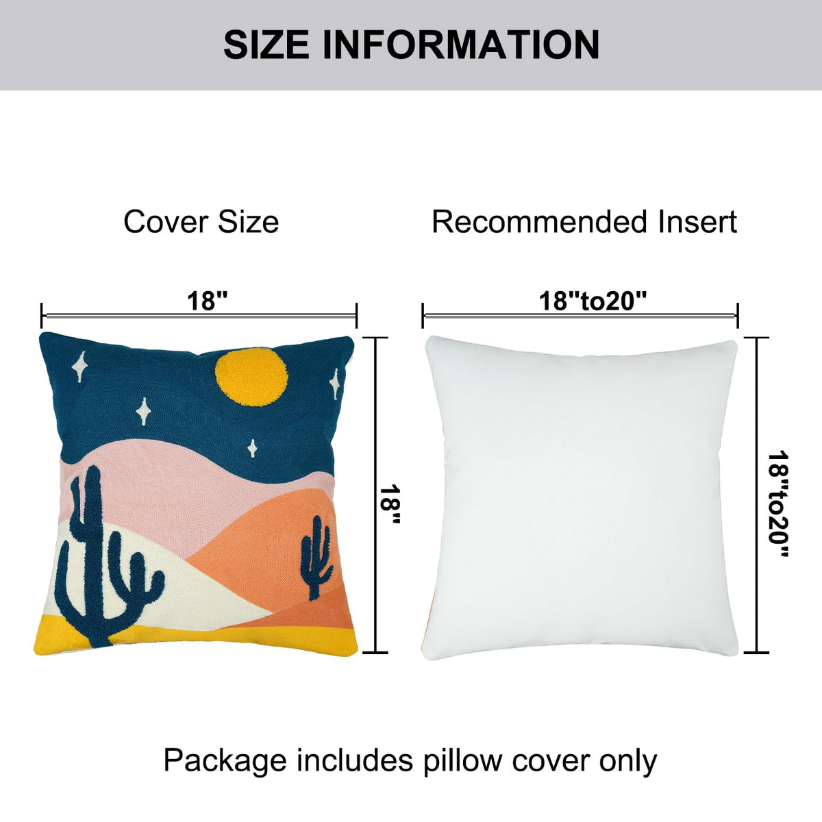 JASEN Abstract Boho Pillow Covers 18x18,Soft Mid Century Geometric Cactus Decorative Throw Pillows for Couch Bed Sofa Bedroom（Only 1 Pillow Cover） (Cactus, 18" x 18")