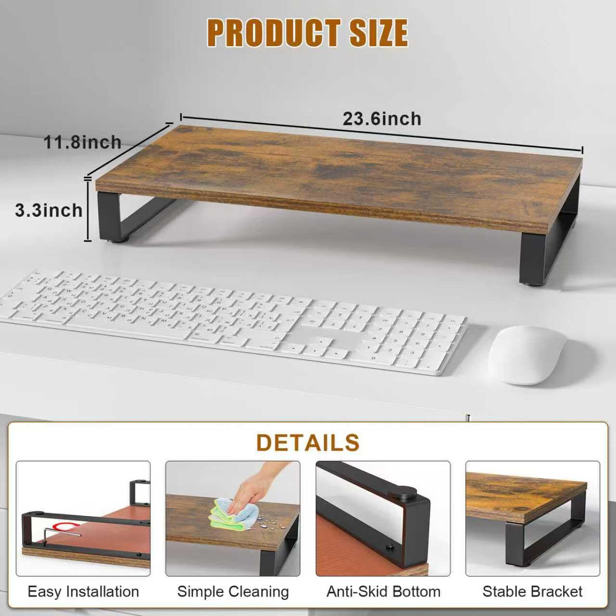 XINYAO Monitor Stand for Desk, Wood & Steel Computer Stand Riser with Storage Organizer for Office Laptop, PC, Printer 24x12 inch