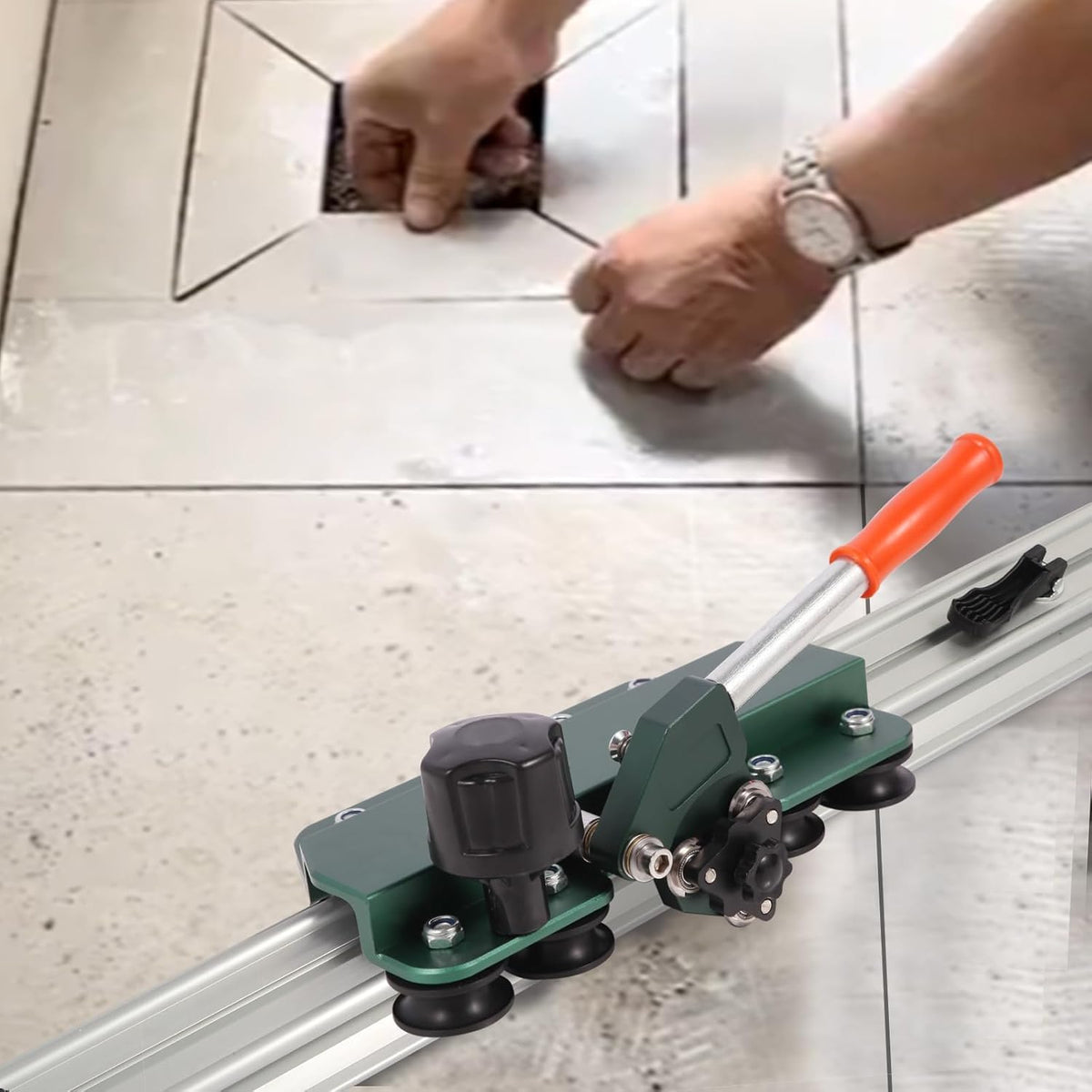 71" Manual Tile Cutter, Large Format Ceramic Tile Cutting Tool with Built-in Suction Cups & Tile Clamp, 3-Head Scoring Wheel System, for Up to 0.47-Inch Thick Tiles