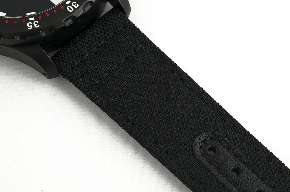 StrapHabit Quick Release Watch Band Replacement Sailcloth Watch Strap - 20mm 22mm Nylon & Leather Watch Strap (Black, 19mm)