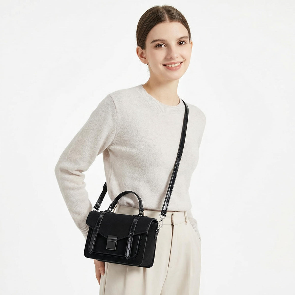 ALEX&MIA Women's Small Top-Handle Handbag – Vegan Leather Mini Satchel Bag, Fashionable Crossbody and Shoulder Bag, Perfect for Daily and Work Use (Black)