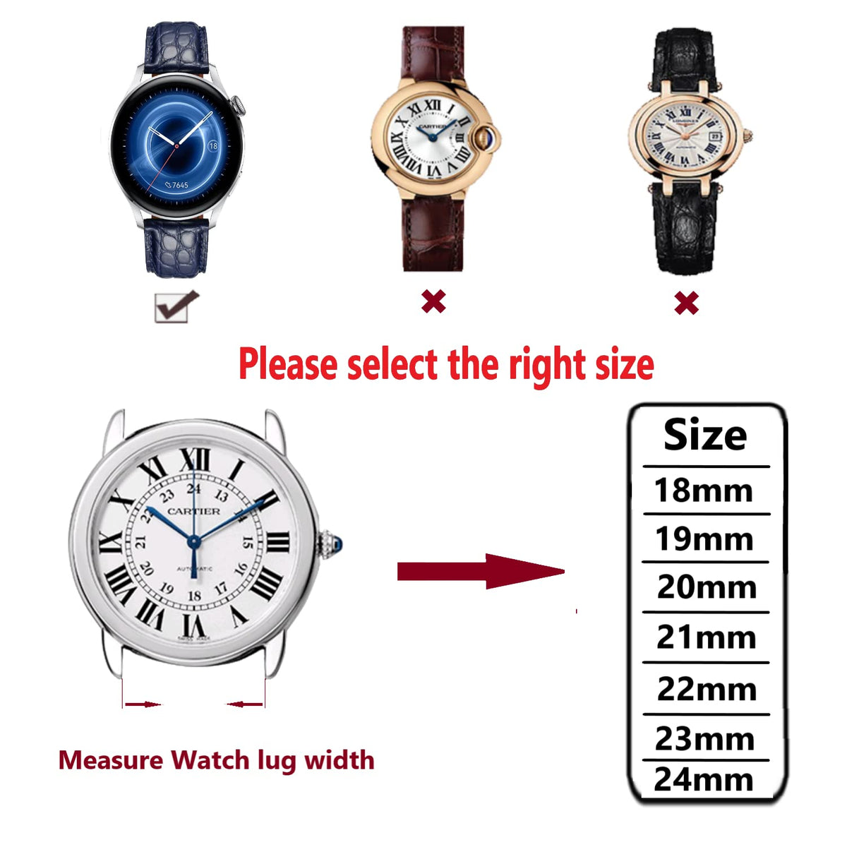Moran Genuine Alligator Grain Leather Watch Band Replacement Deployment Buckle 18mm 19mm 20mm 21mm 22mm 23mm 24mm Alligator Watch strap for Men's and Women's (Crocodile Black-Silver buckle, 20mm)
