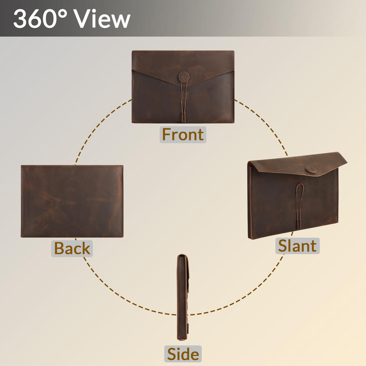 GZRHKJ Genuine Leather Folder Portfolio, Leather File Folder Organizer，Envelope Document Holder for Men&Women, Personalized Folio Laptop Sleeve Case for 15" Laptops, Tablets