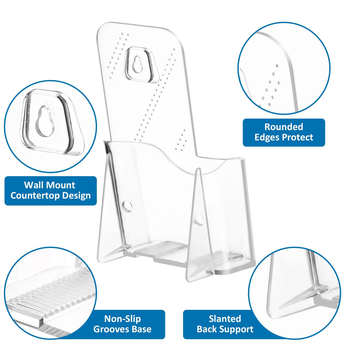 Argvey Acrylic Brochure Holder 4x9 Inch, Clear Pamphlet Holder Display Stand for Trifold 4 Inch Flyers, Booklets, Table Signs, Plastic Rack Card Holder for Office, Home, Store, 6 Pack