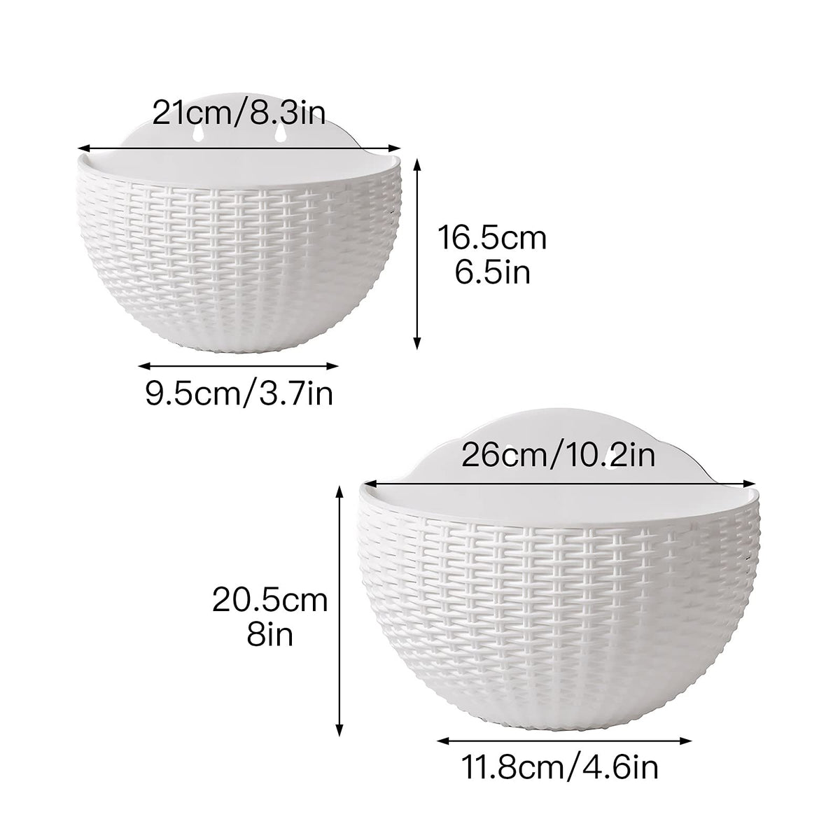 Hanging Planter Pot, Wall and Railing Hanging Planters with S Hooks, Half Round Imitation Rattan European Style Wall Flowerpot Rustic Decorative Flower Basket for Home Balcony(#21 * 16.5cm Brick red)