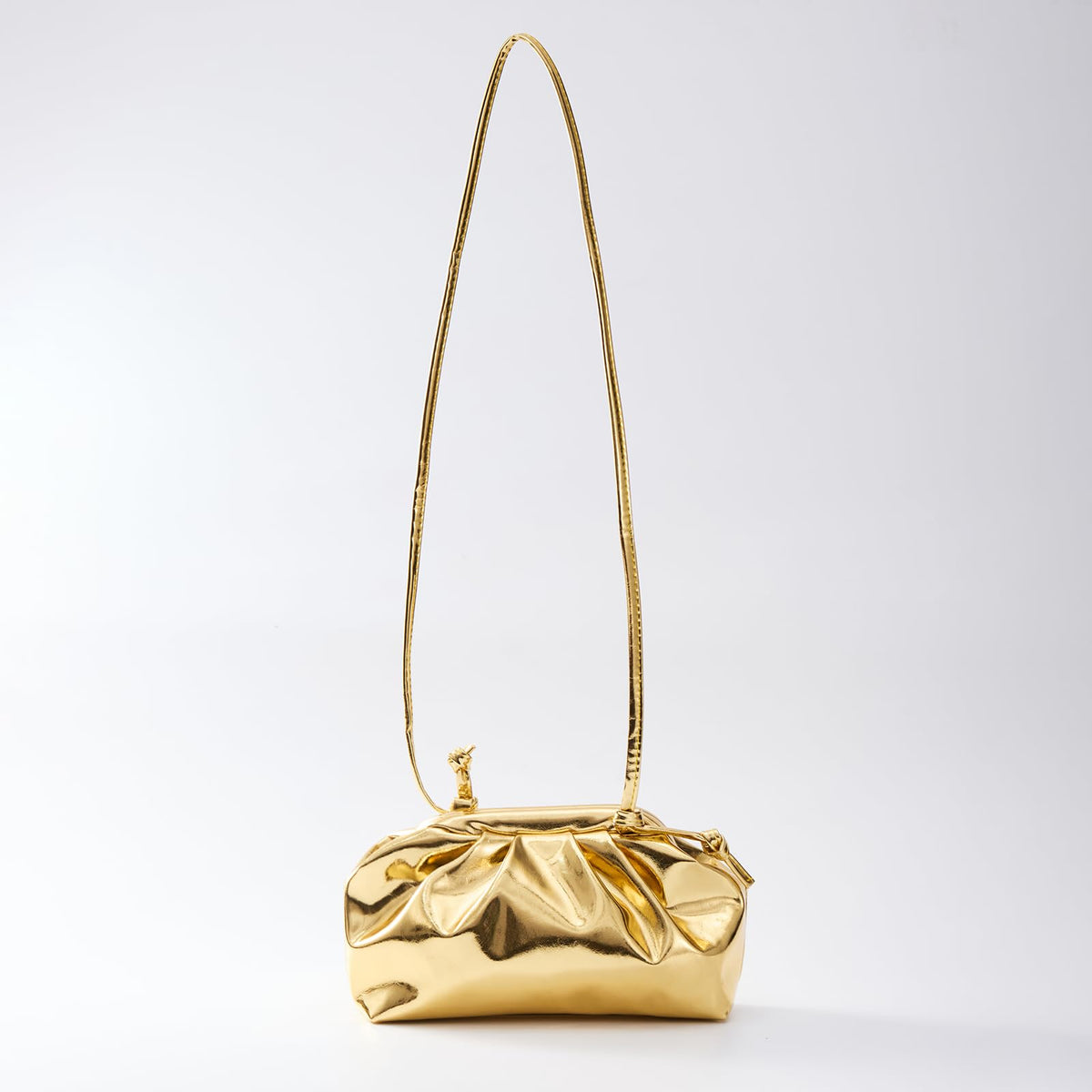 Huralona Dressy Pleated Vegan Leather Clutch Ruched Bag Purse Metallic PU Clutch Cloud Dumpling Bag for Women (Gold)