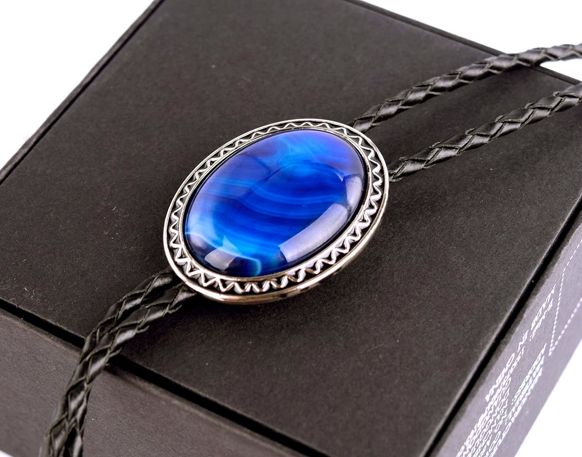 Moranse Bolo Tie with Natural Tiger Eye Stone Celtic Style Genuine and Cowhide Rope(Tiger Eyes 4 Style)