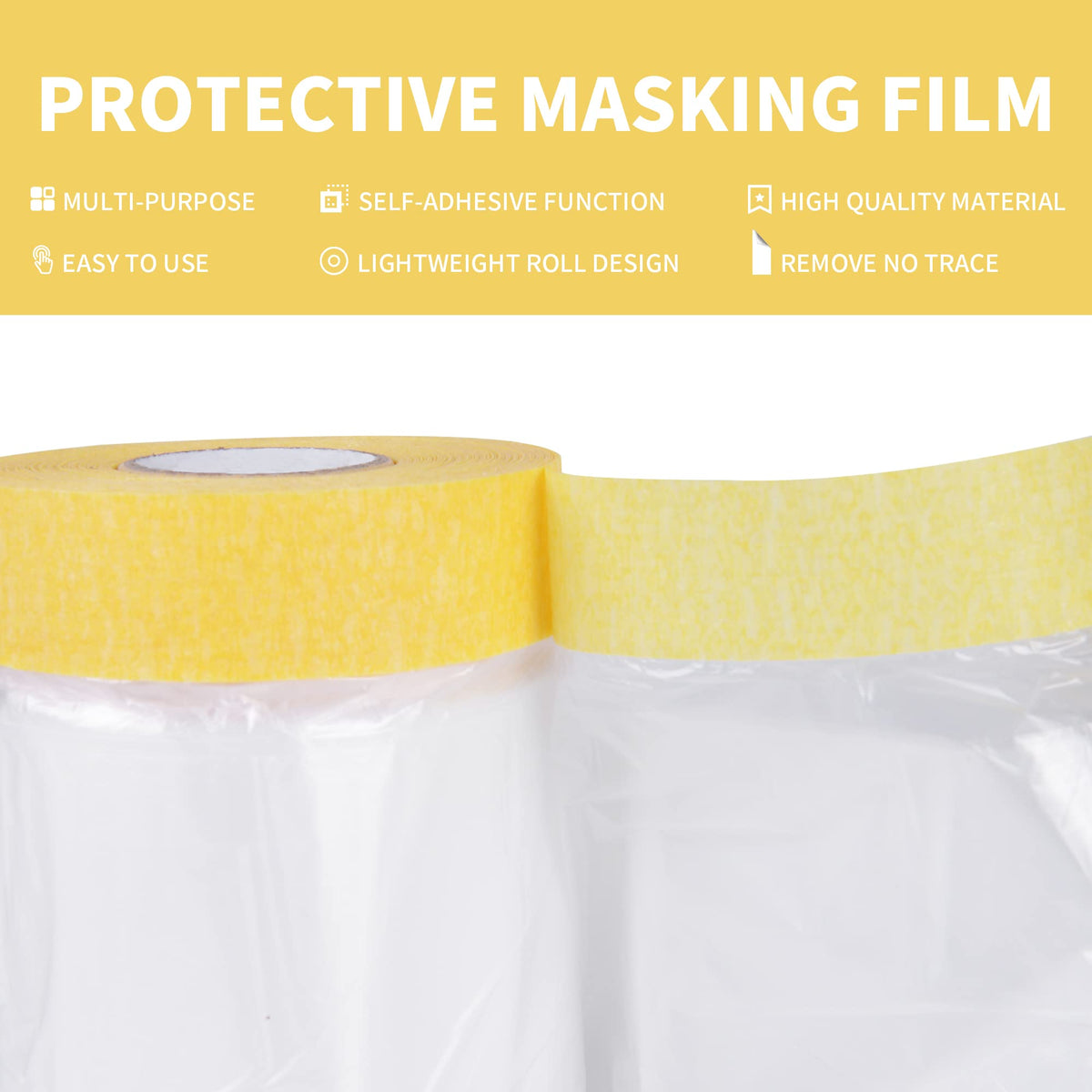 TAPEBEAR Pre-Taped Masking Film, Tape and Drape, Plastic Sheeting Roll, Automotive Painters Masking Tape Film, Plastic Sheeting Cover for Appliance and Furniture, 22inch X 30yard, 3Rolls