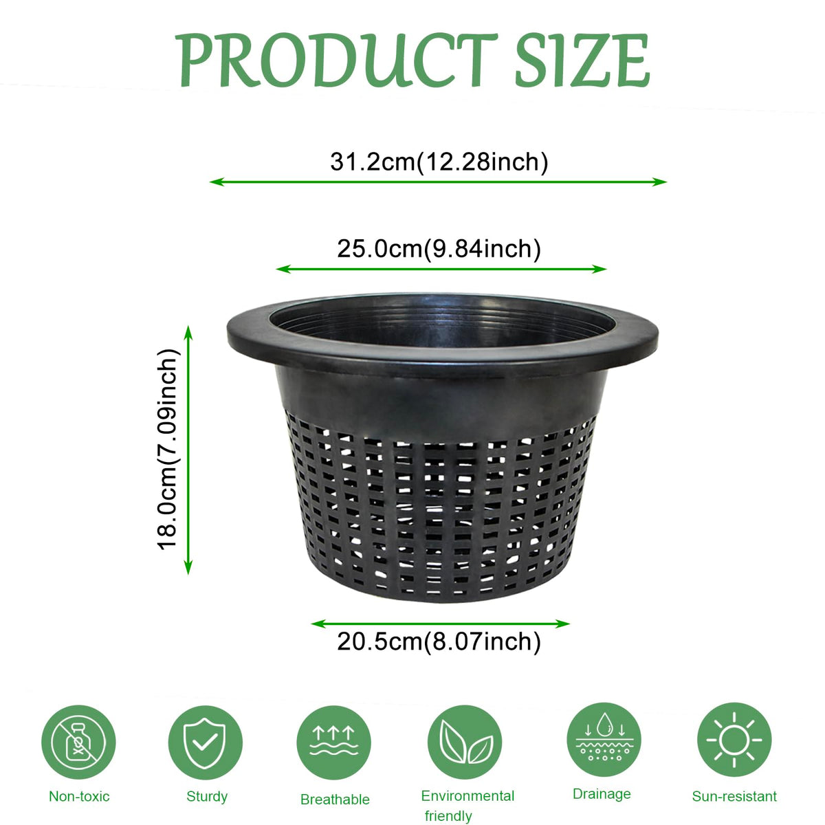 CHTASO HG10MESHPOT 10-Inch Wide Lip Mesh Net Pots (2-Pack), 5 Gallon Bucket Lids for DWC Hydroponics, Perfect for Pitcher Plant Cultivation