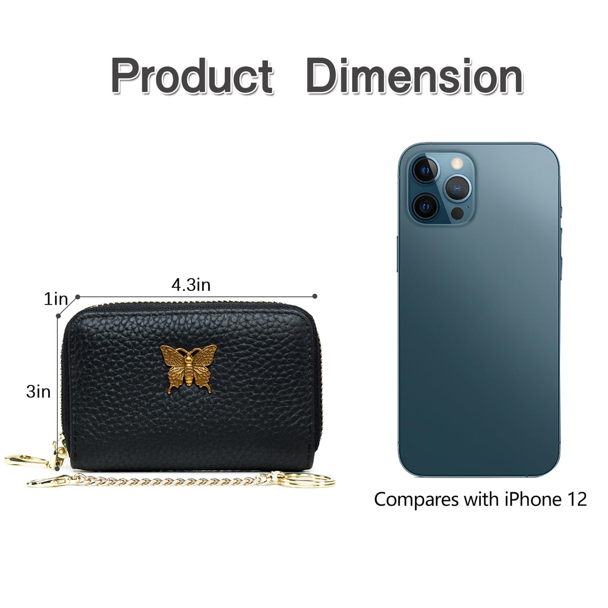 imeetu RFID Credit Card Holder for Women Genuine Leather Card Case Wallet with Zipper and Removable Keychain (Black)