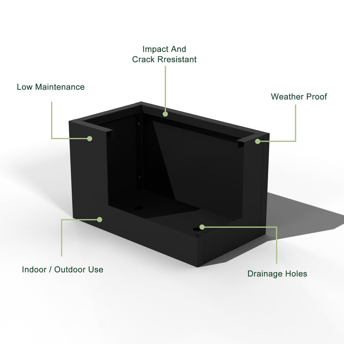 Casaphoriar Metal Planter Box 16"x10"x10", Rectangular Planter and Drainage Holes, Perfect for Outdoor Patio and Balcony Decor, Black