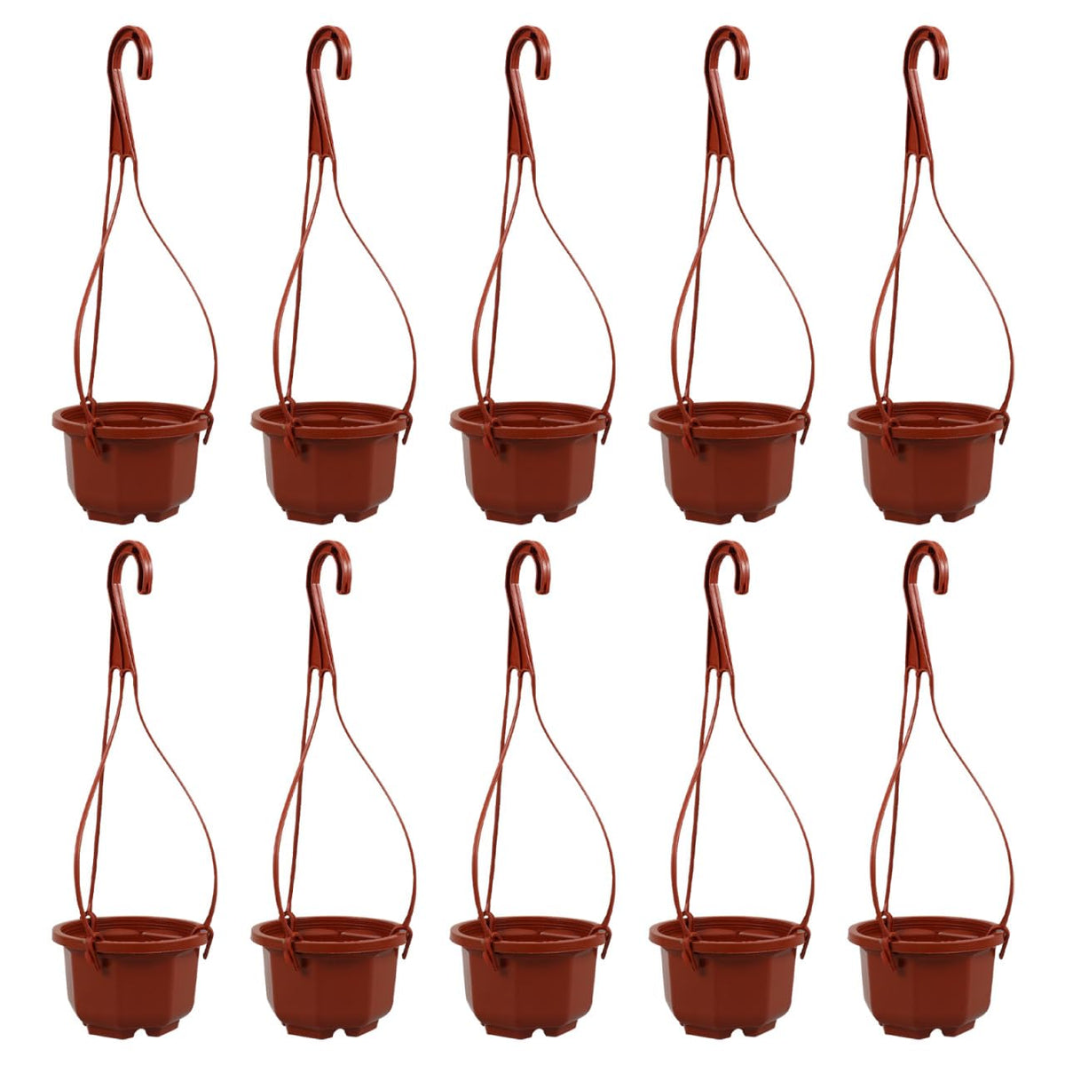 Mipcase 10 Pcs Hanging Planters for Indoor Plants: Plastic Plant Pots with Drainage & Hooks for Flowers Herbs Succulents- Hanging Baskets for Home Garden Decor, 11.79X3.85X2.36in (Dark Red)