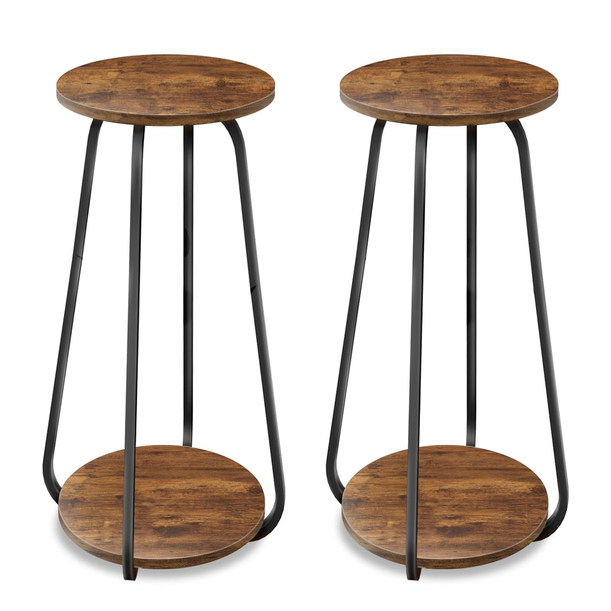 OugeWood Plant Stand Indoor, 2 Tier Plant Shelf Pedestal Stand Flower Stand, Metal Wood Plant Stands for Indoor Plants Living Room Balcony Deck Garden