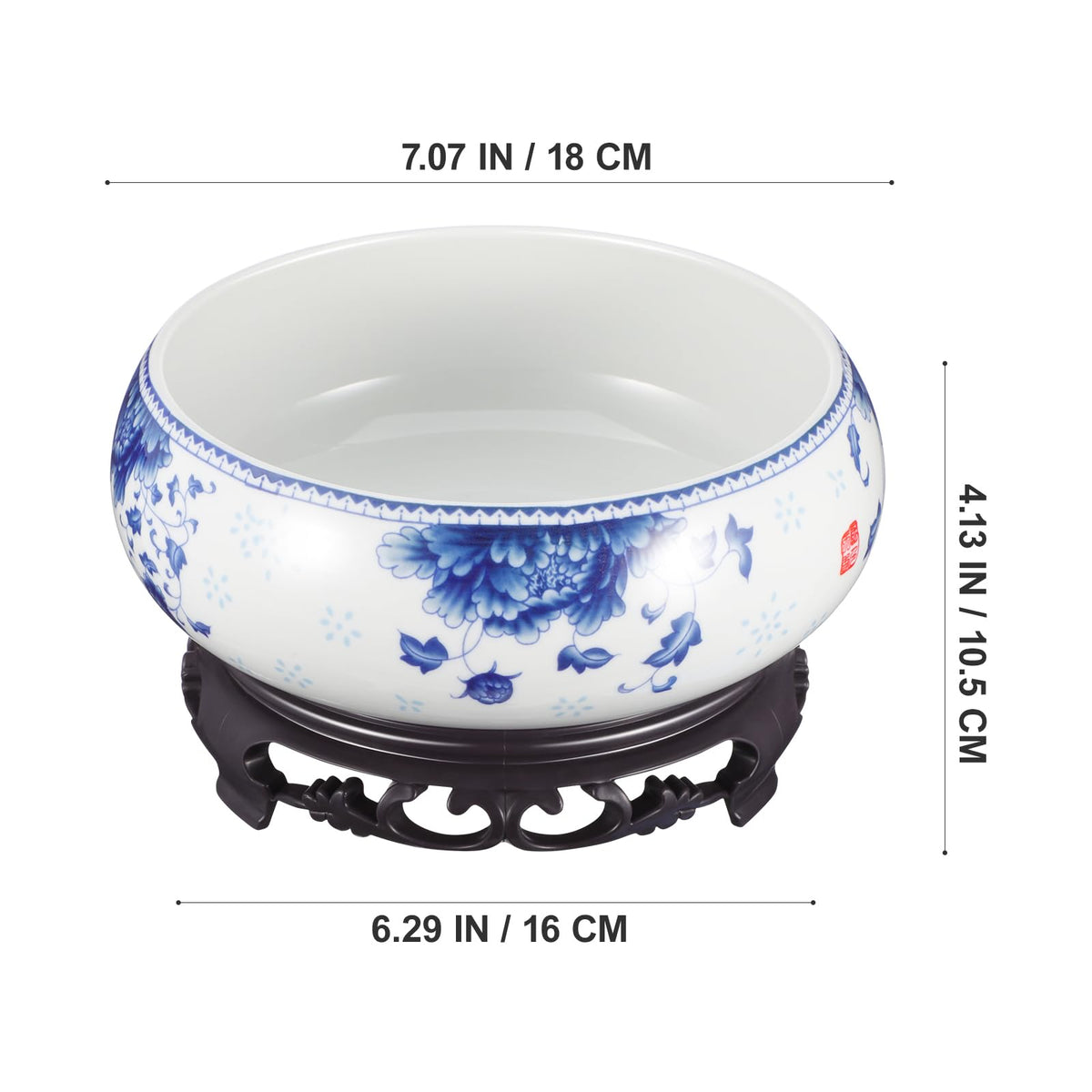 DOITOOL Ceramic Flowerpot Small Hydroponic Daffodil Pot with Base Indoor Bonsai Plant Container for Water Lily Lotus and Succulents 4.13X6.3X4.13 Inches
