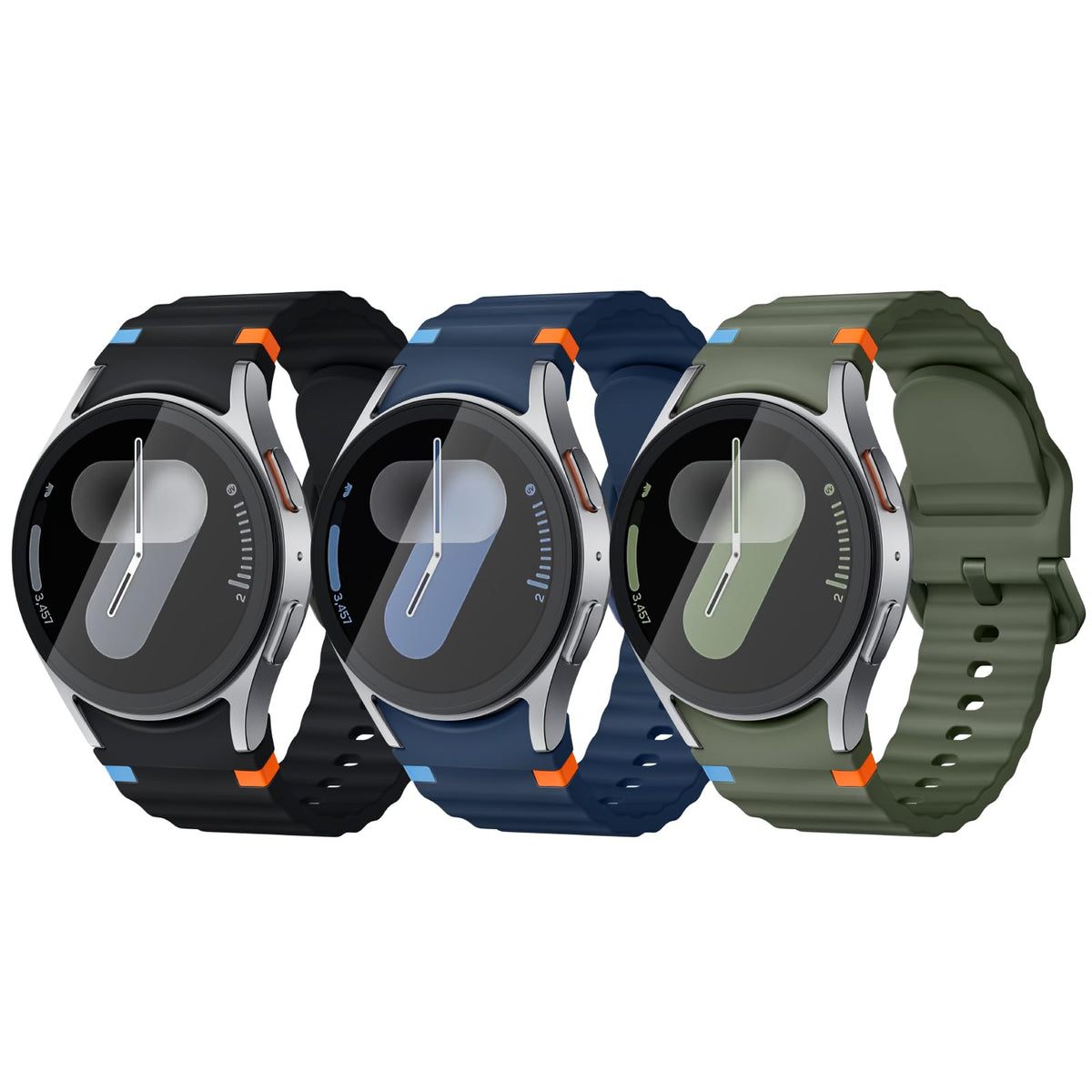 Acextro 3 Pack Sport Band Compatible for Galaxy Watch 7 Bands 44mm 40mm, Samsung Galaxy Watch FE/6/5/4 Classic(40mm-47mm) No Gap Soft Silicone Replacement Strap for Men & Women