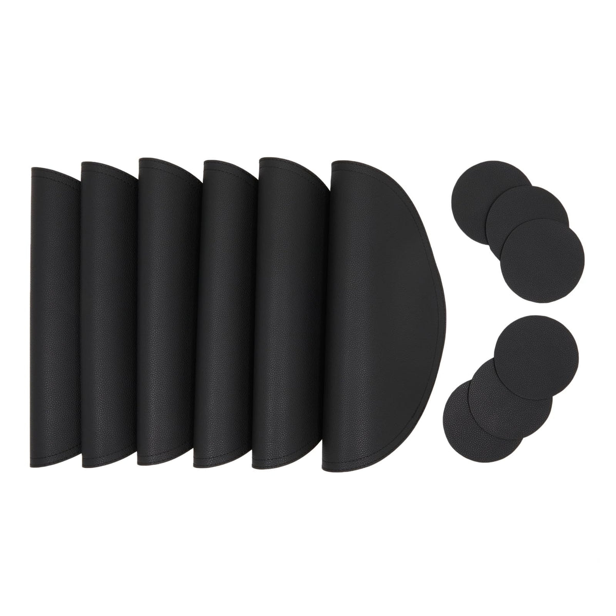 Juvale Round Vegan Leather Table Placemats & Coasters - Waterproof & Heat-Resistant Dining Table Decor - Easy Wipe-Clean Kitchen Decor - Durable Everyday Placemats - Black, 13.4", Set of 6