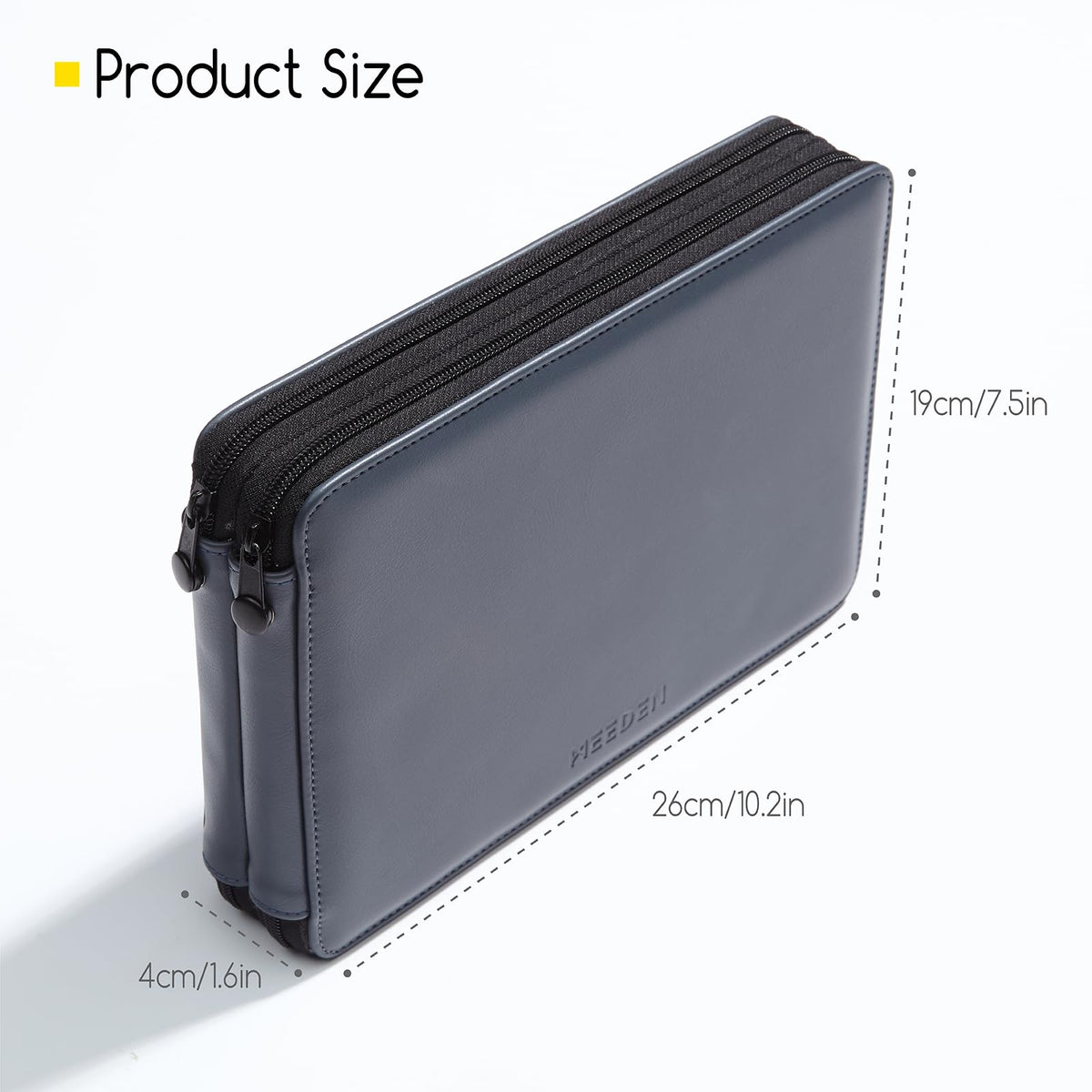 MEEDEN Pencil Marker Organizer Case: Premium PU Leather Zipper Pouch Lined with Silky Velvet - Large Capacity Pen Bag Supplies for Men & Artists – Slate Gray