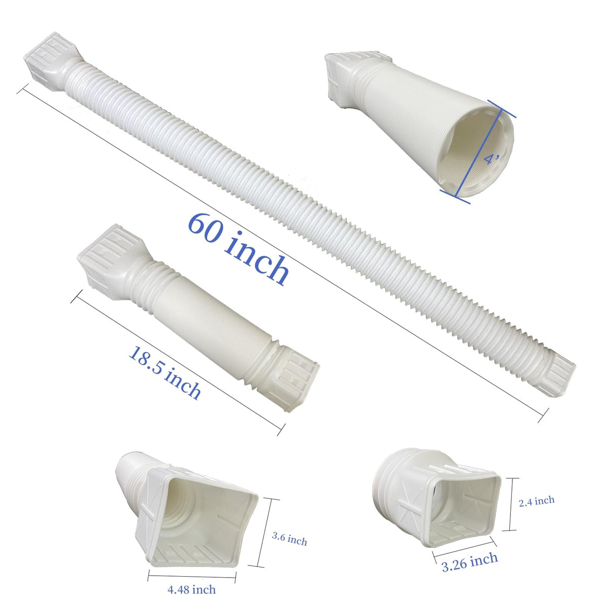 3 pack Flexible Rain Gutter Downspout Extensions,Drain Downspout Extender,Gutter Extension Flexible,Down Spout Drain Extension Pipes,Extendable from 21 to 60 Inches (3pcs white)