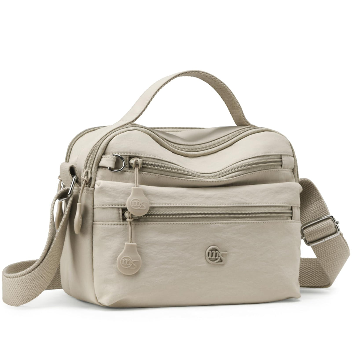 Eslcorrri Women Crossbody Bag Small Nylon Shoulder Purse Casual Neutral Light Multi Zipper Pockets Top-Handle Hobo Handbag -Sand