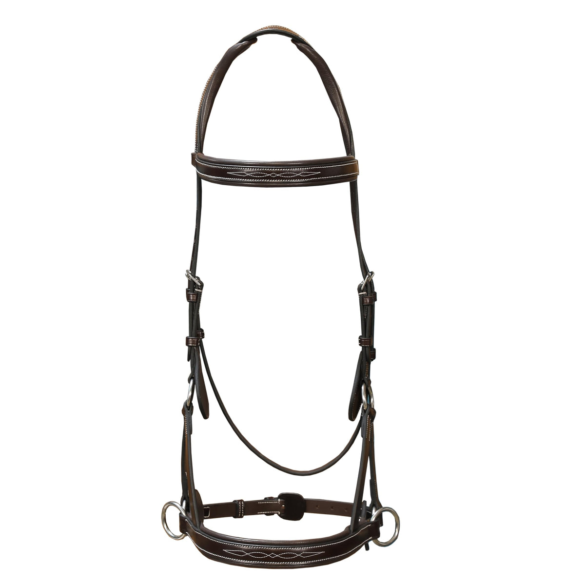 Exion ‘Astra’ Sidepull Bitless Bridle for Horses – Fancy Stitched Padded Leather with Anti-Pressure Crown, Rubber Reins, Stainless Hardware – Black, Brown, Oak | Cob, Full, Oversize, Pony