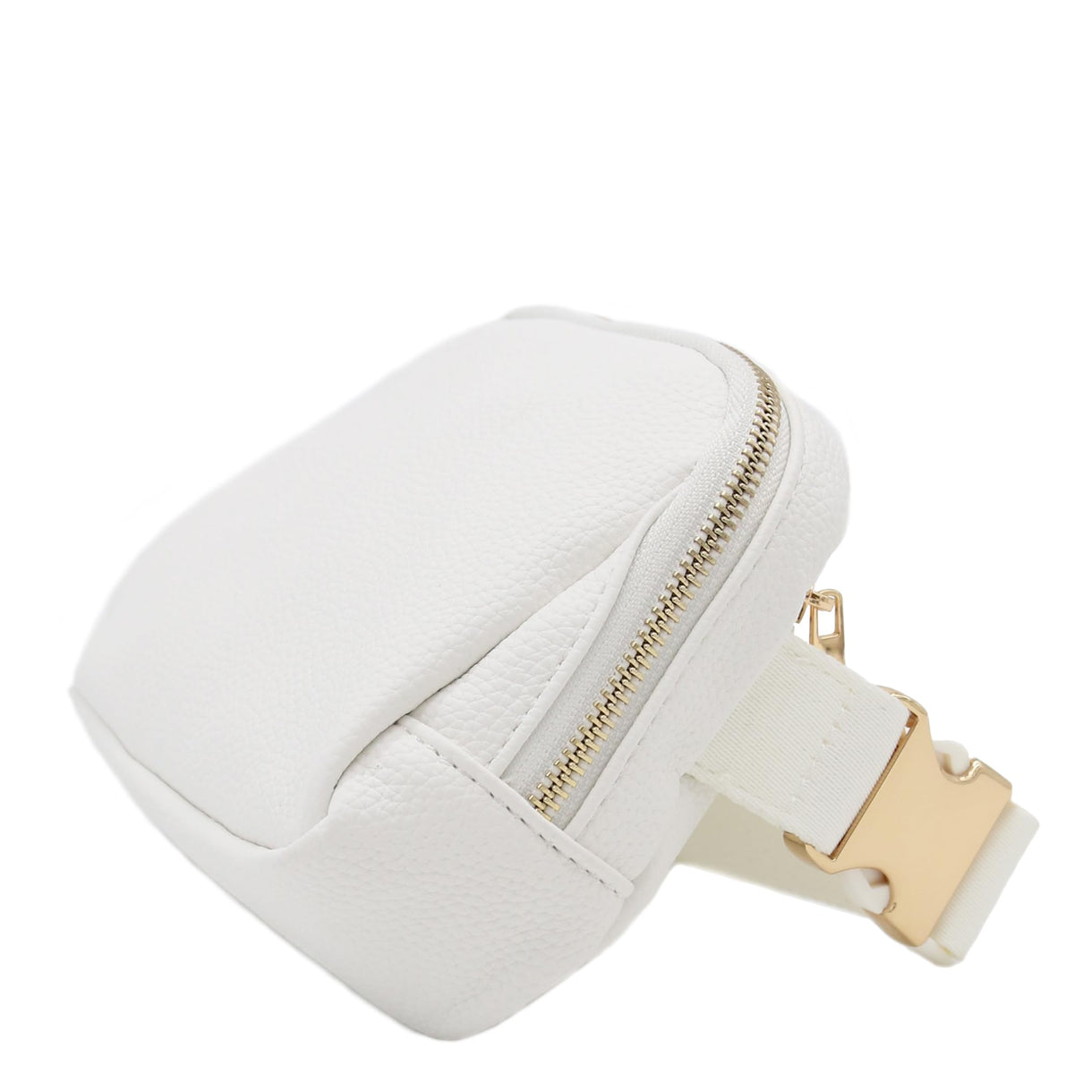 Lightweight Soft PU Pebbled Leather Sling Fanny Pack Belt Bag with Gold Metal Buckle (White)