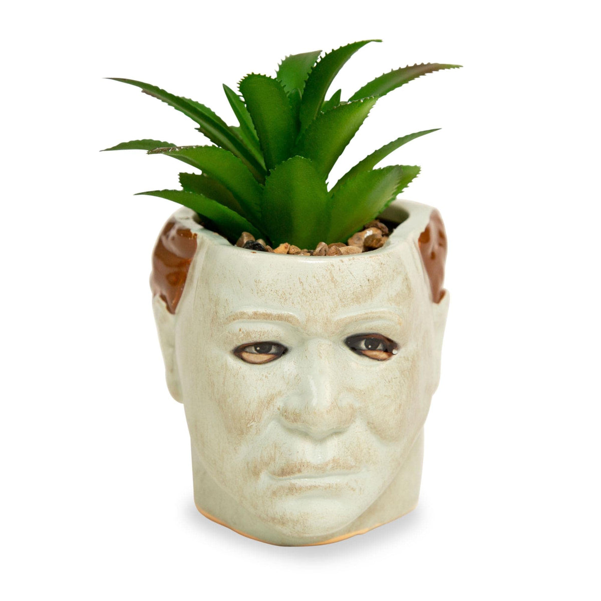 Toynk Halloween Michael Myers 3-Inch Ceramic Mini Planter with Artificial Succulent | Small Flower Pot, Faux Indoor Plant