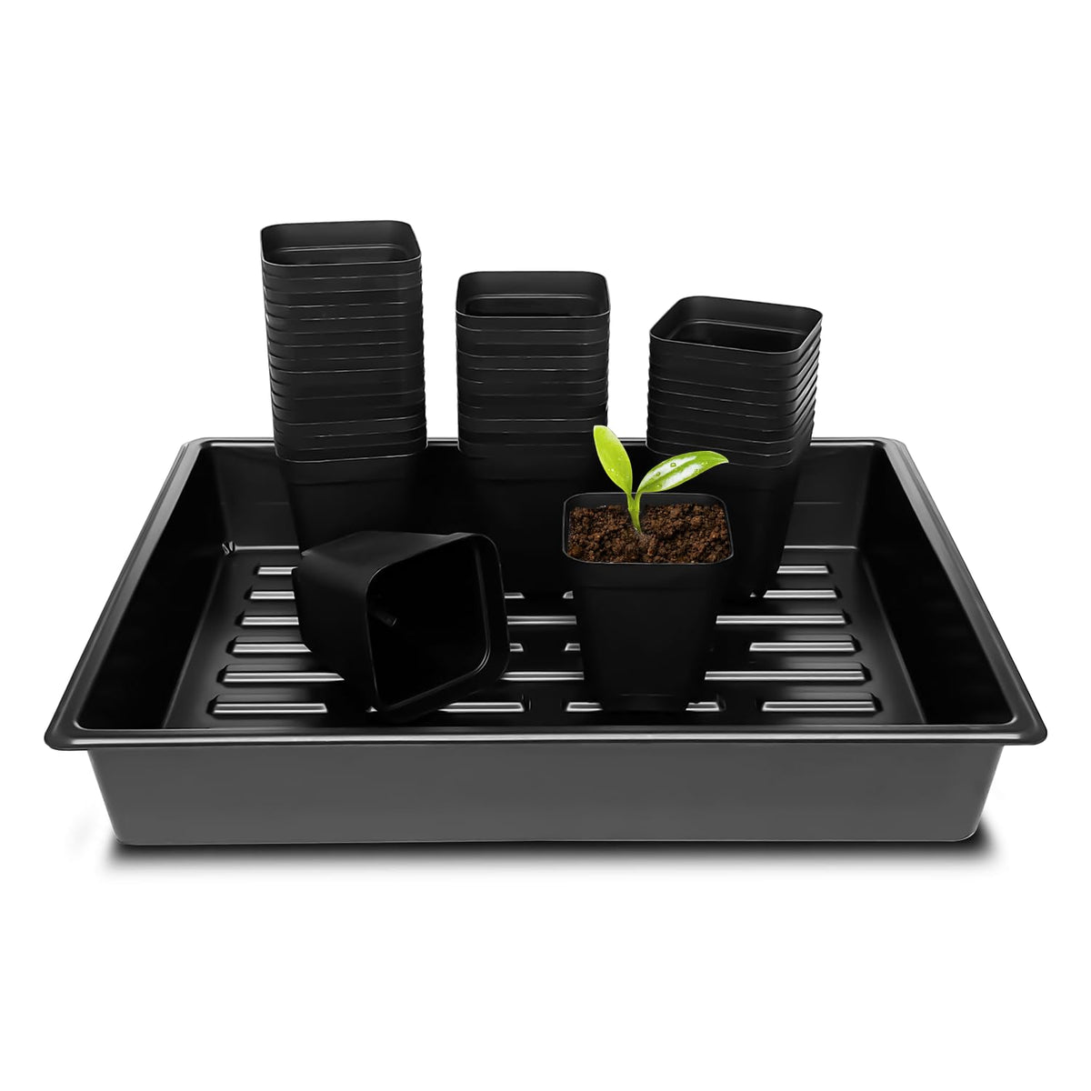 RooTrimmer 3.15 inch (8CM) Square Nursery Pots 100 pcs, Sturdy Seedlings Trays 5 Pcs, Seeds Starter Germination Tray, Microgreening Planter Nursery Propagation 5 Sets