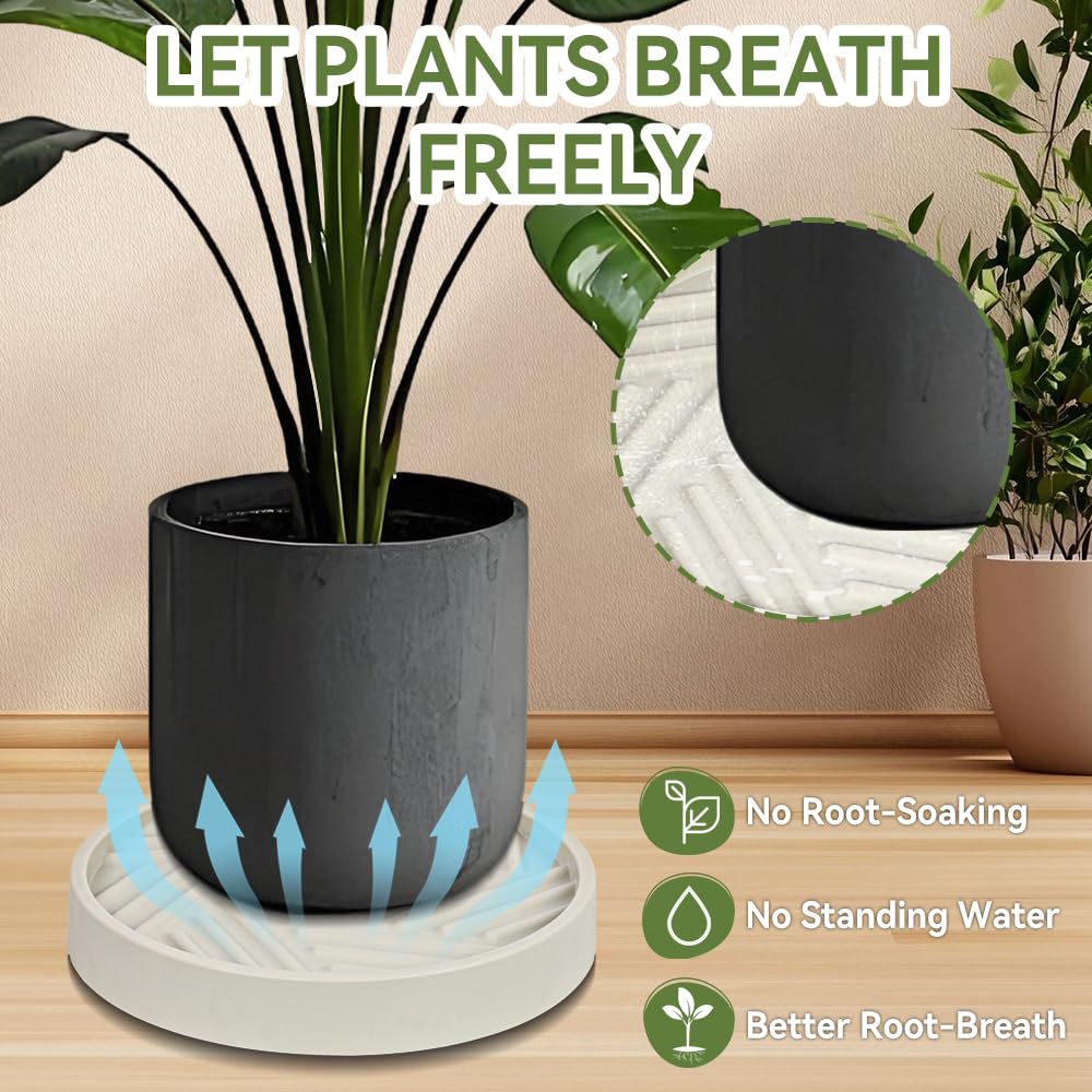 UoeRing 2 Pcs Plant Caddy with Hidden Wheels 11 Inch Heavy Duty Rolling Plant Stand, Indoor Outdoor Plant Saucer Tray with $9.9 Garden Tools (Beige)